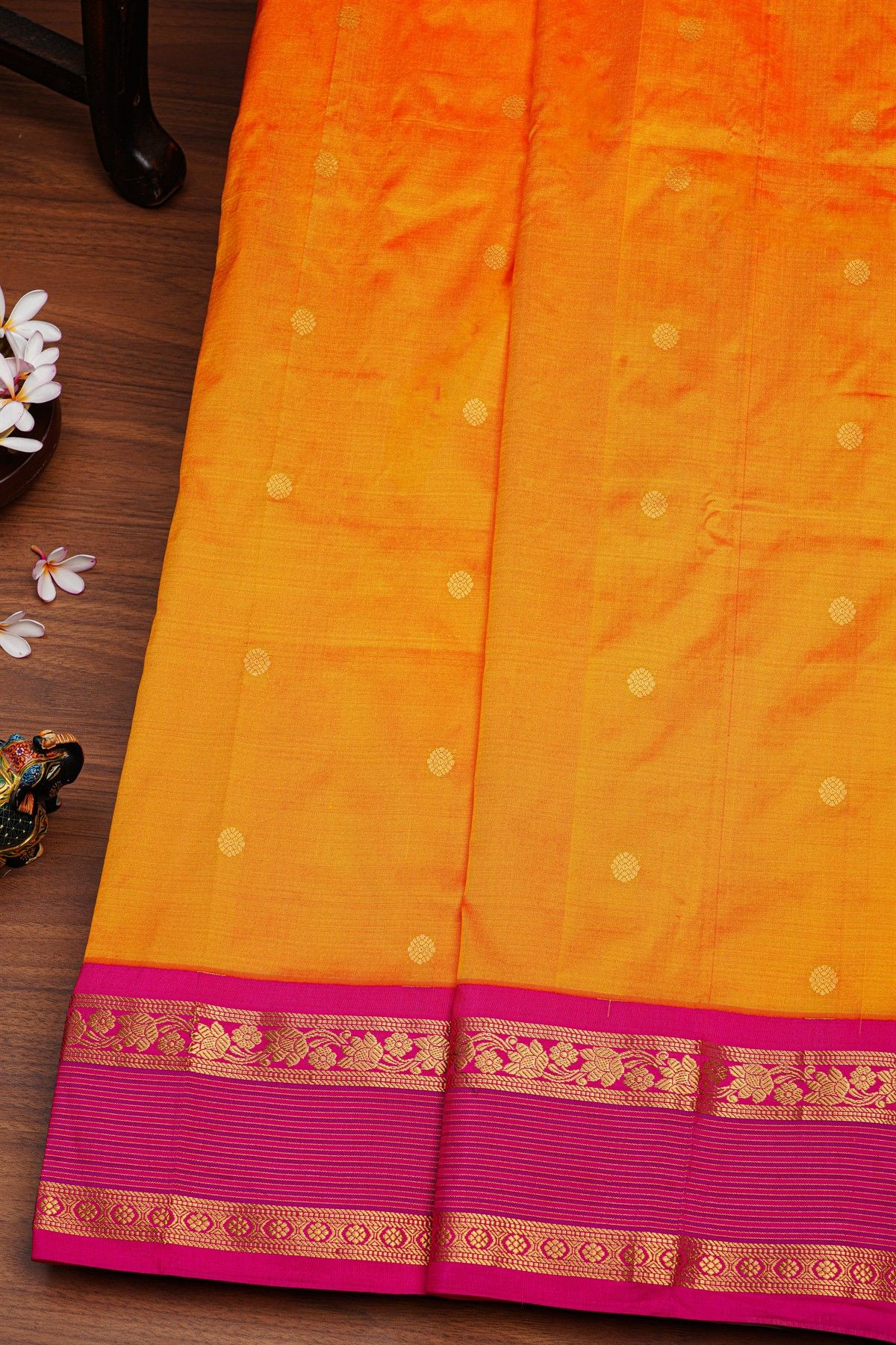 Narayanpet Silk Mustard And Orange Saree