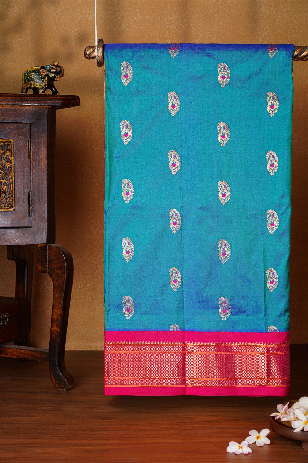 Narayanpet Silk Peacock Blue Saree