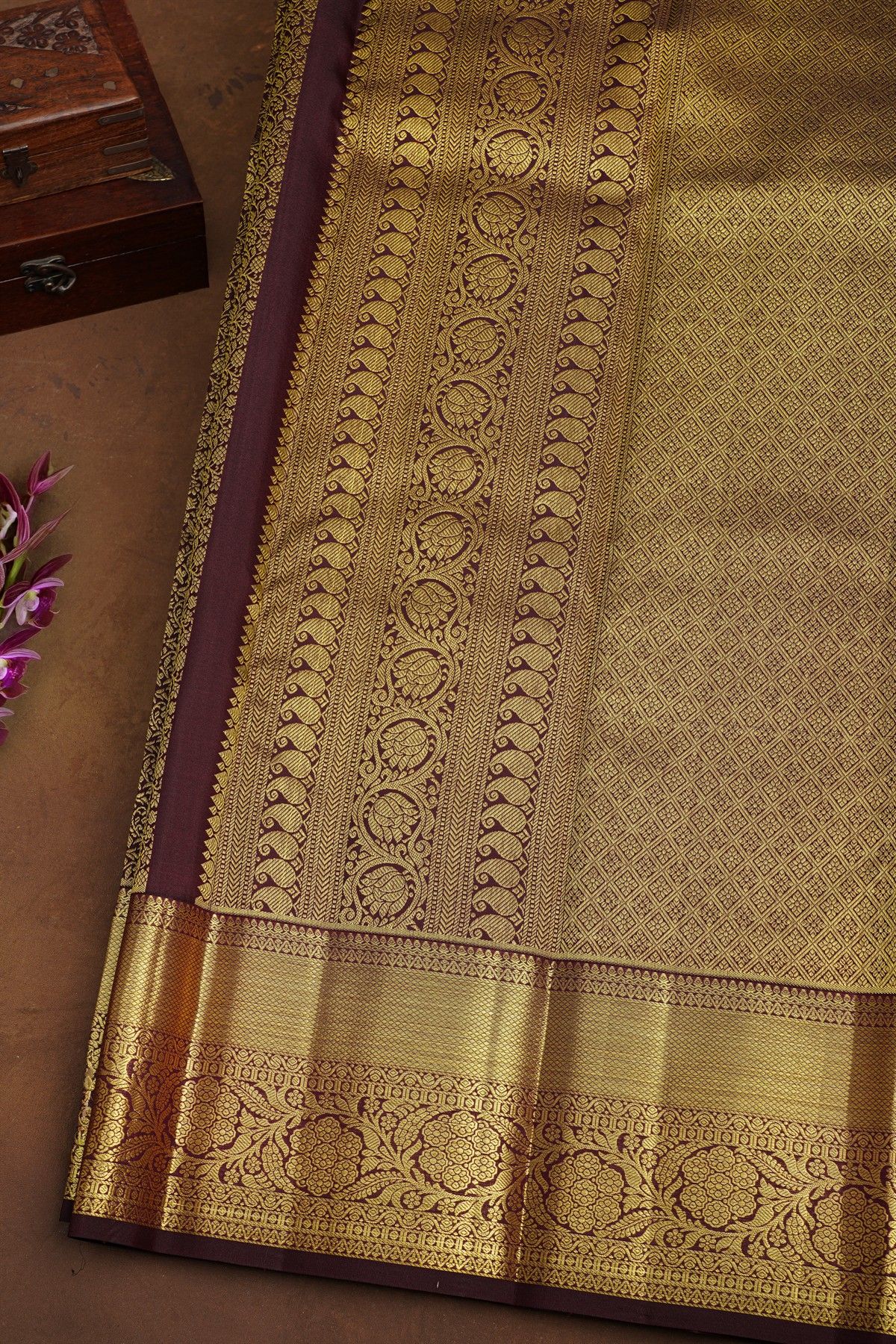 Kancheepuram Silk Brown Saree