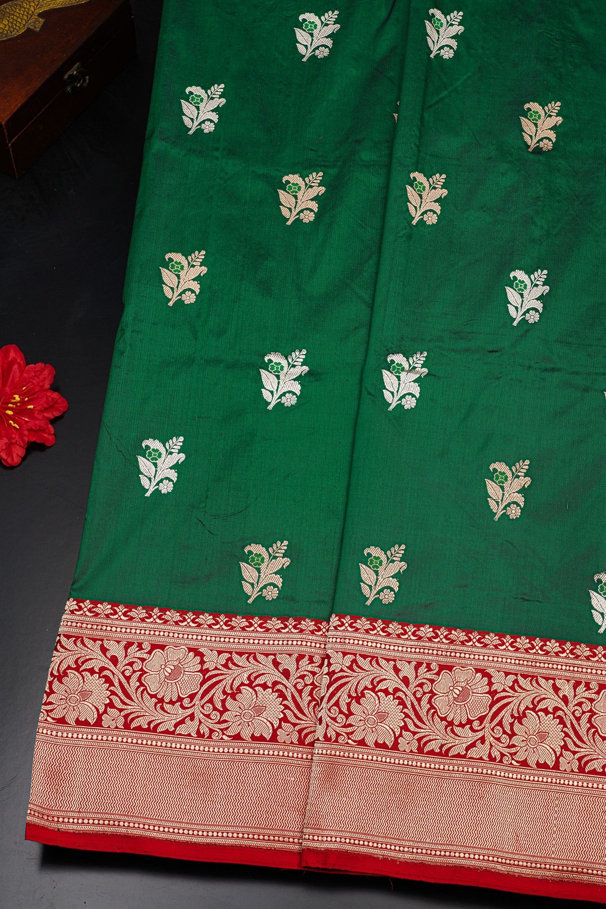 Banarasi Silk Bottle Green Saree