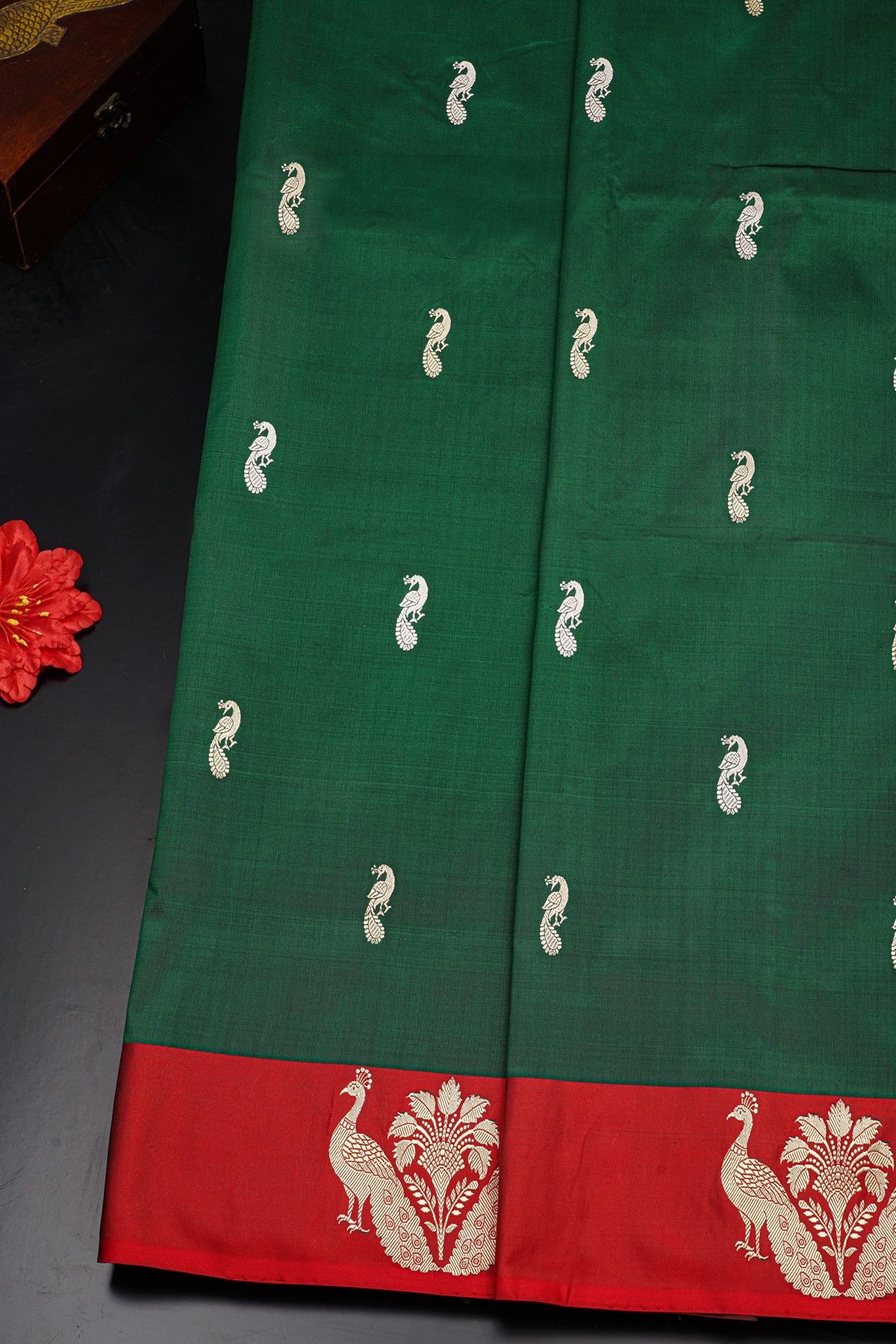 Banarasi Silk Bottle Green Saree