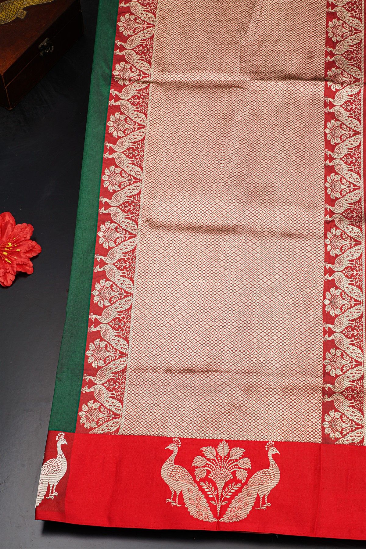 Banarasi Silk Bottle Green Saree