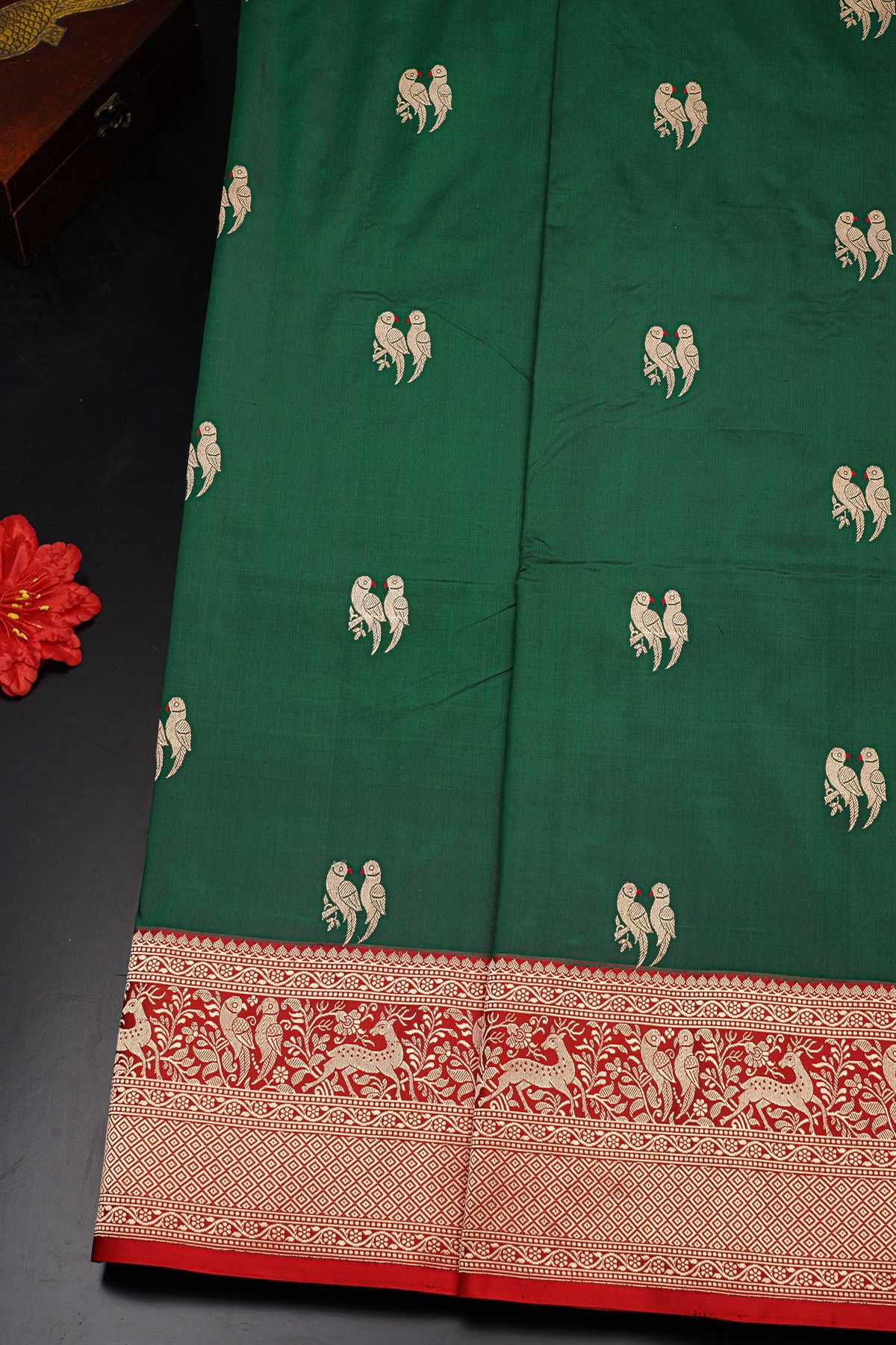 Banarasi Silk Bottle Green Saree
