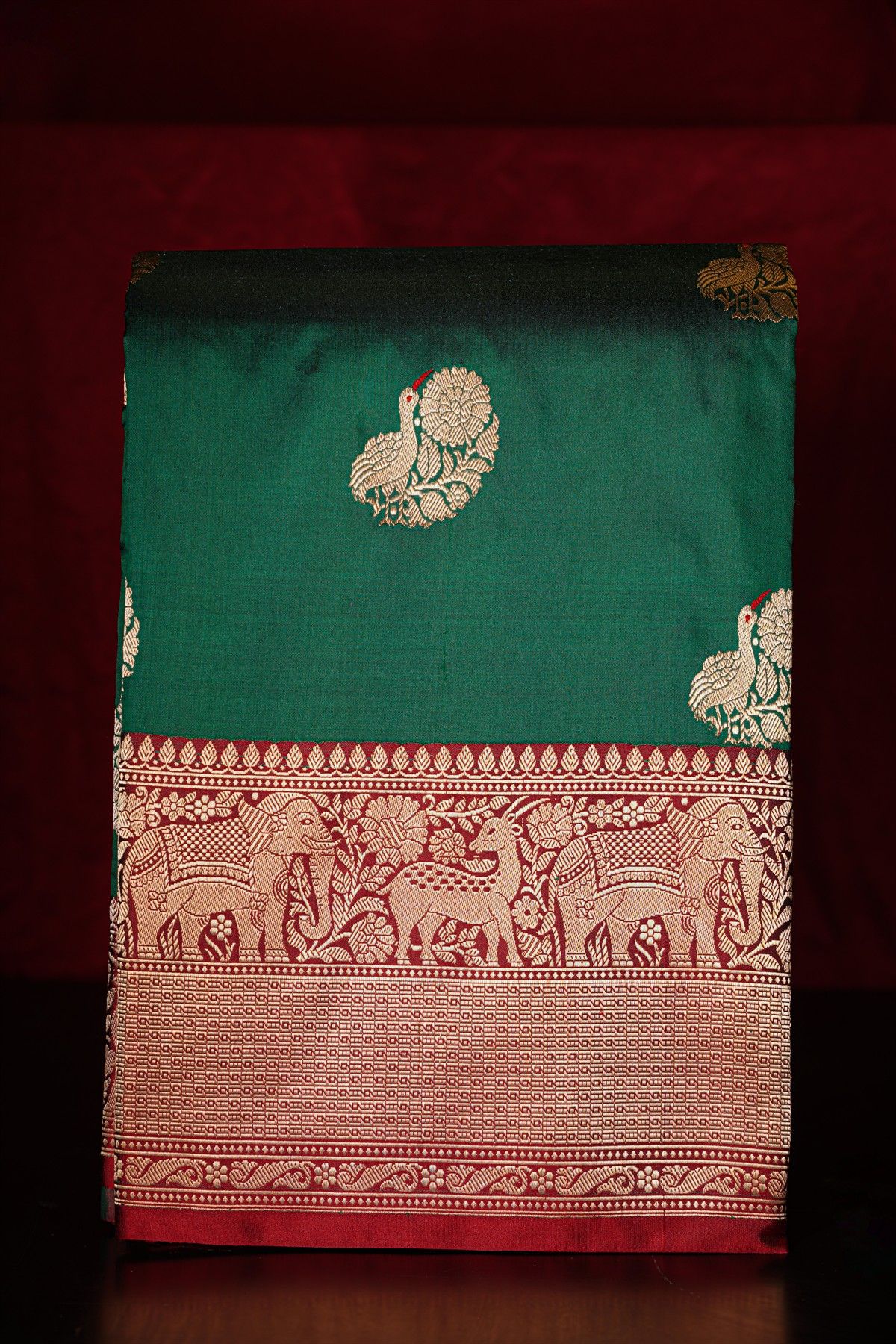 Banarasi Silk Bottle Green Saree