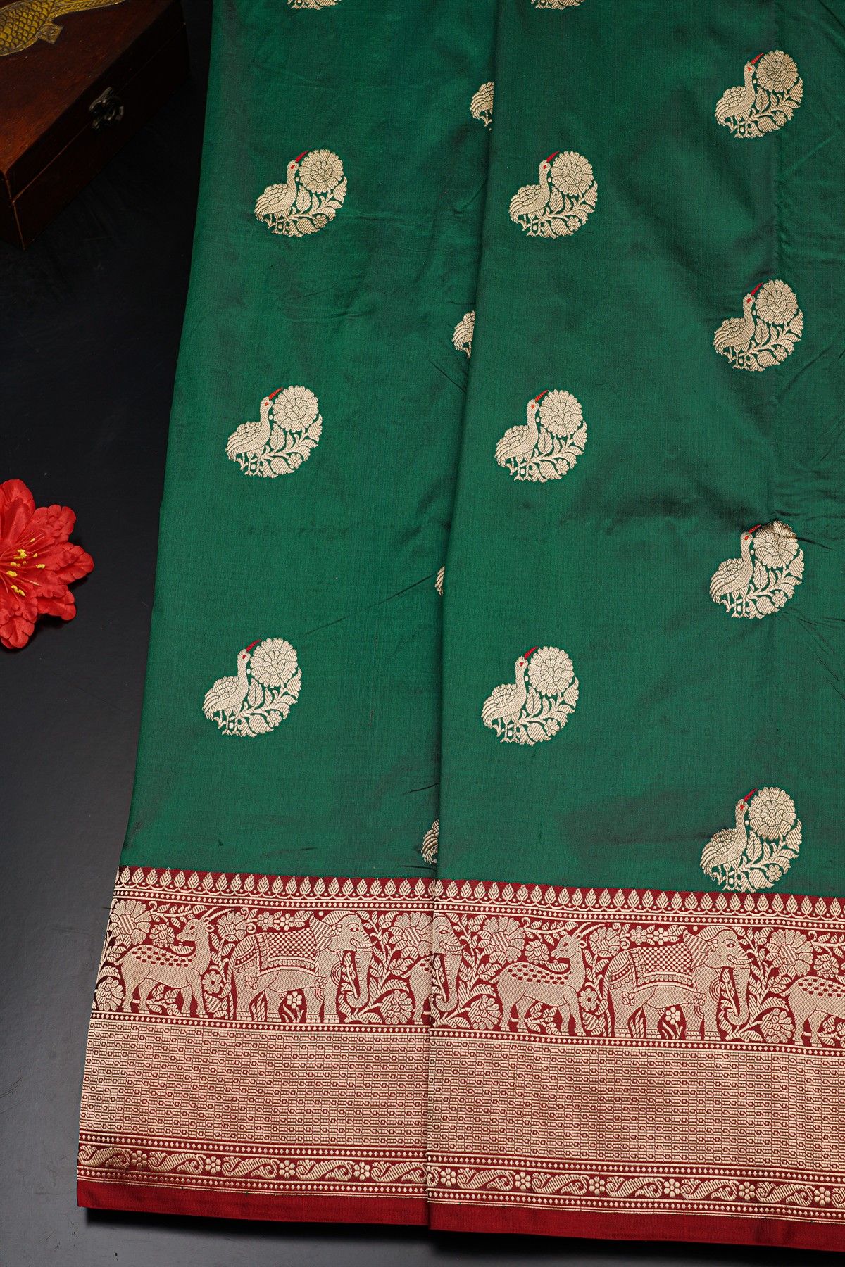 Banarasi Silk Bottle Green Saree