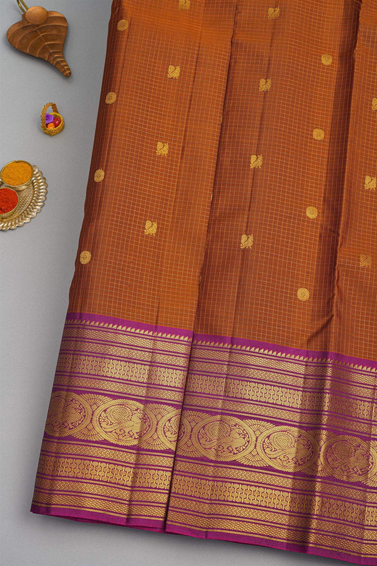 kancheepuram Silk Rust Saree