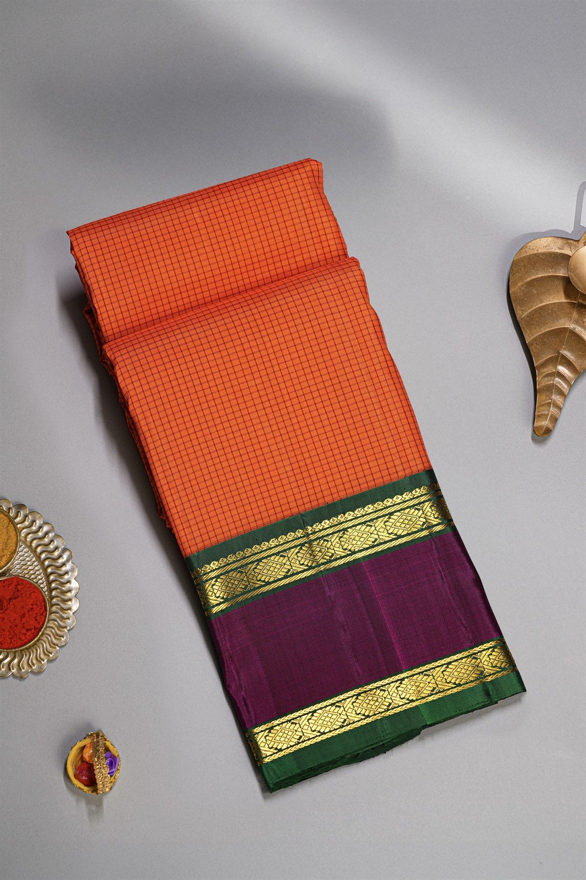 Kancheepuram Silk Orange Saree