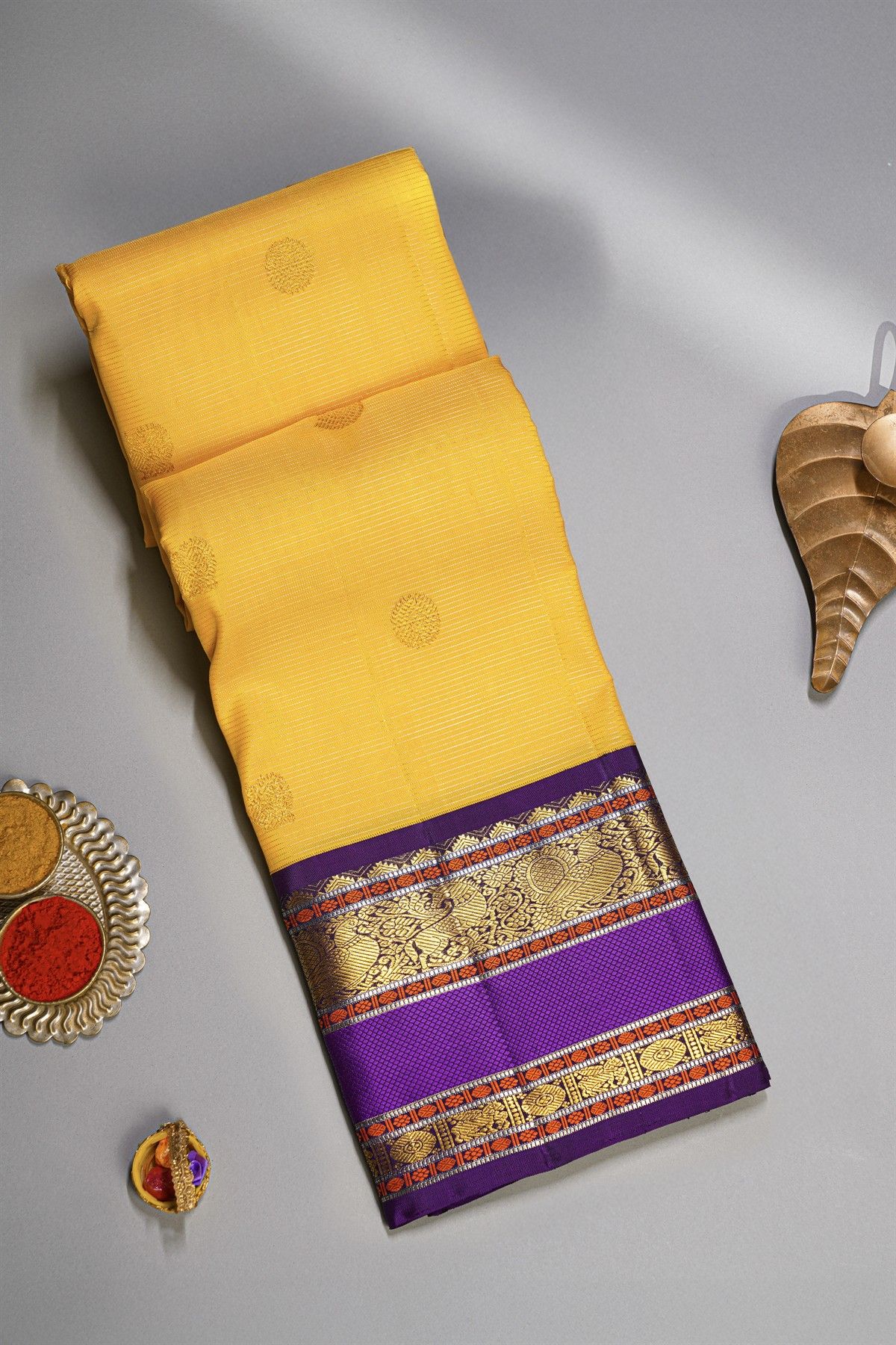 kancheepuram Silk Yellow Saree