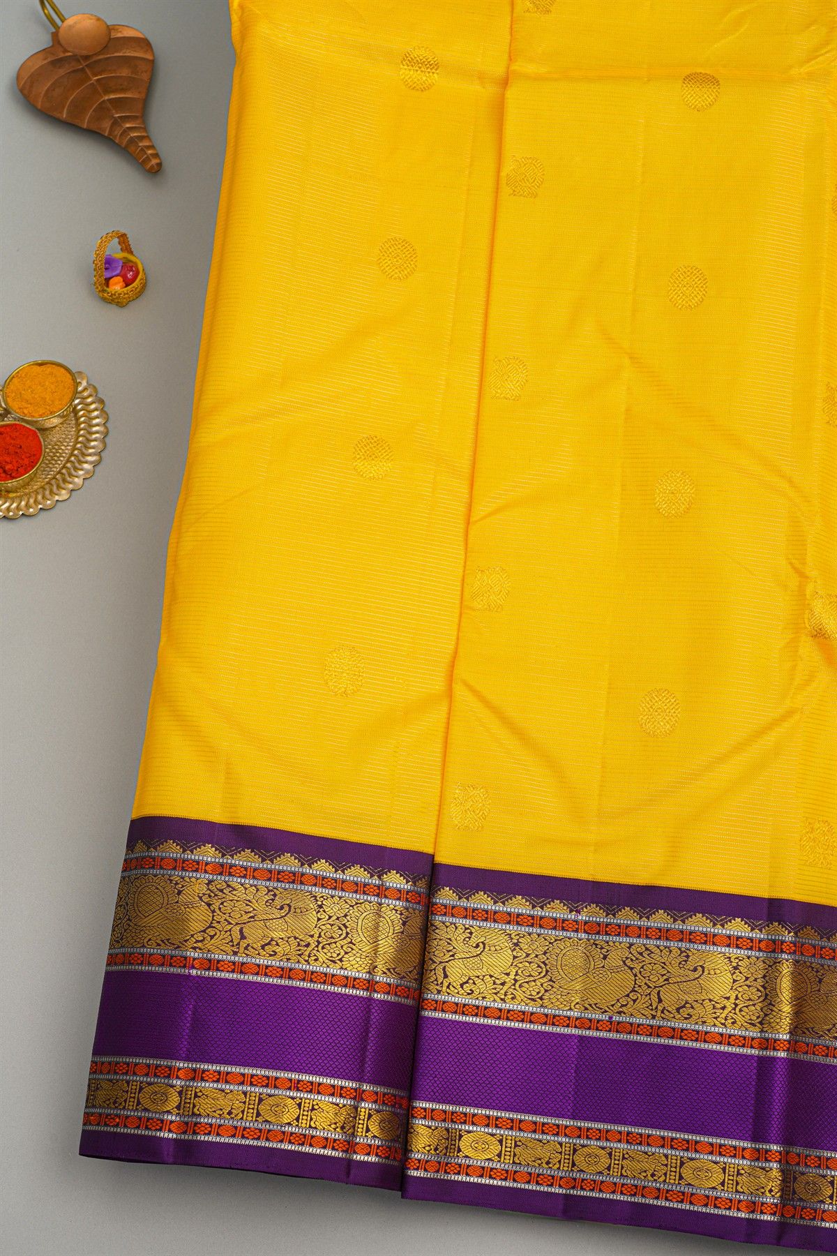 kancheepuram Silk Yellow Saree