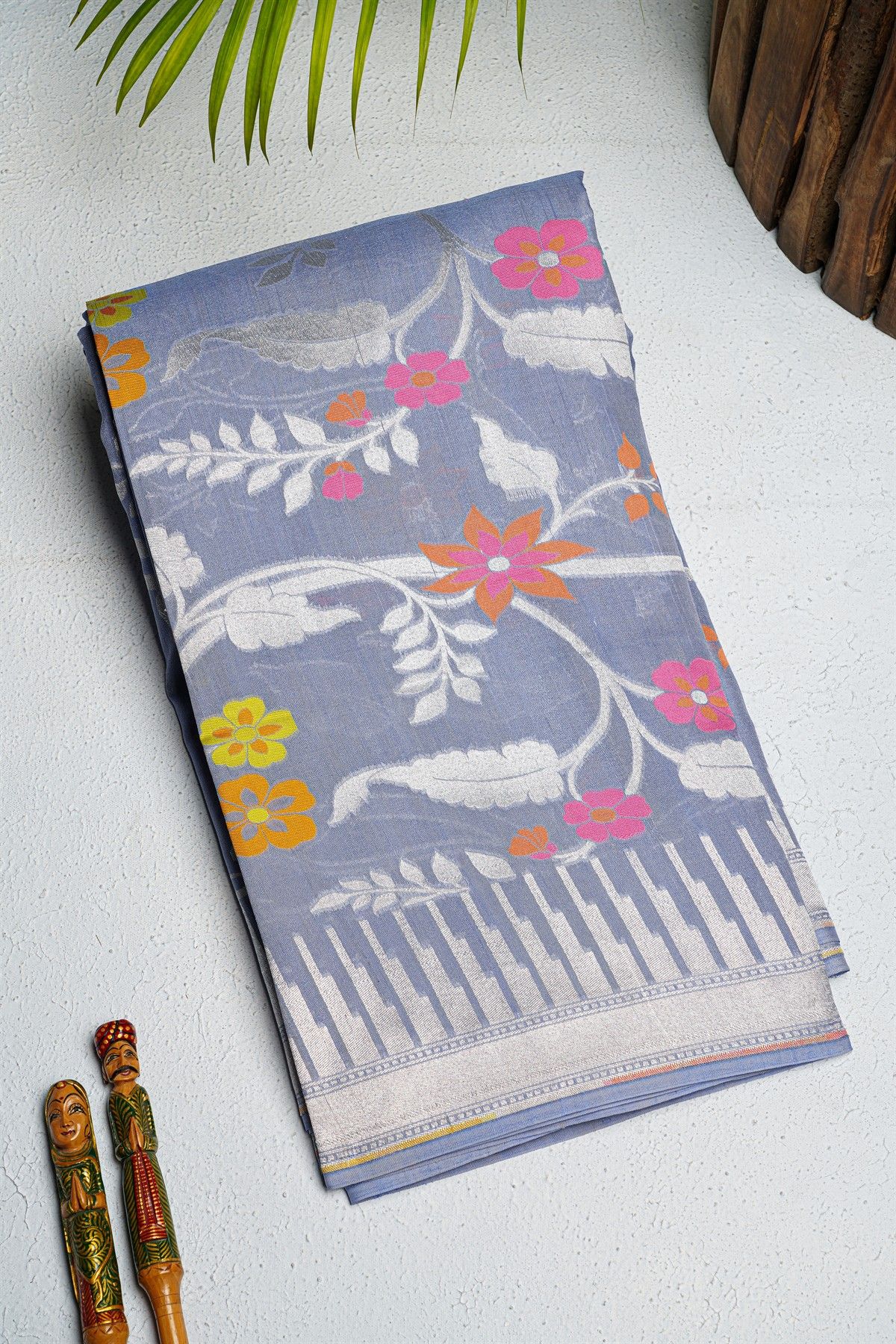 Fancy Tussar Georgette Powder Blue Saree