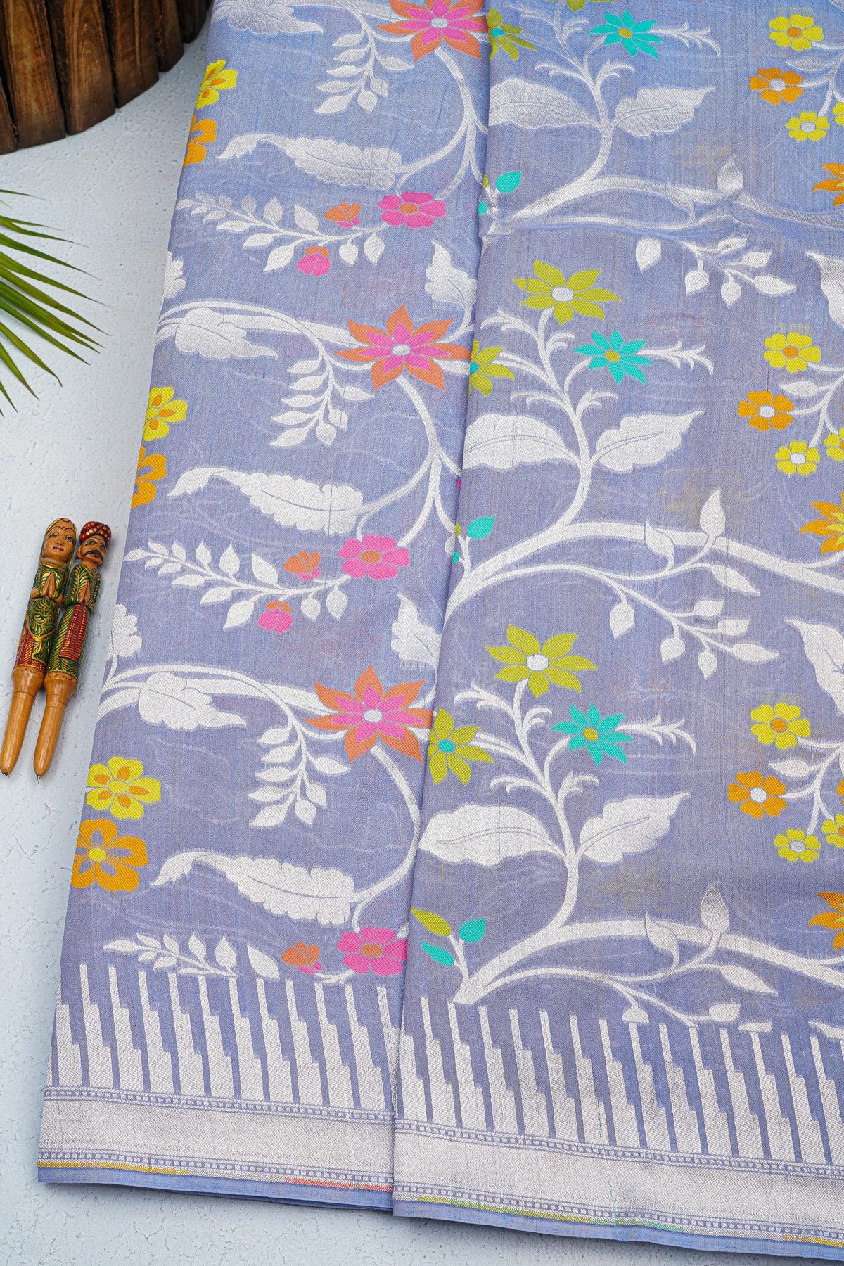 Fancy Tussar Georgette Powder Blue Saree