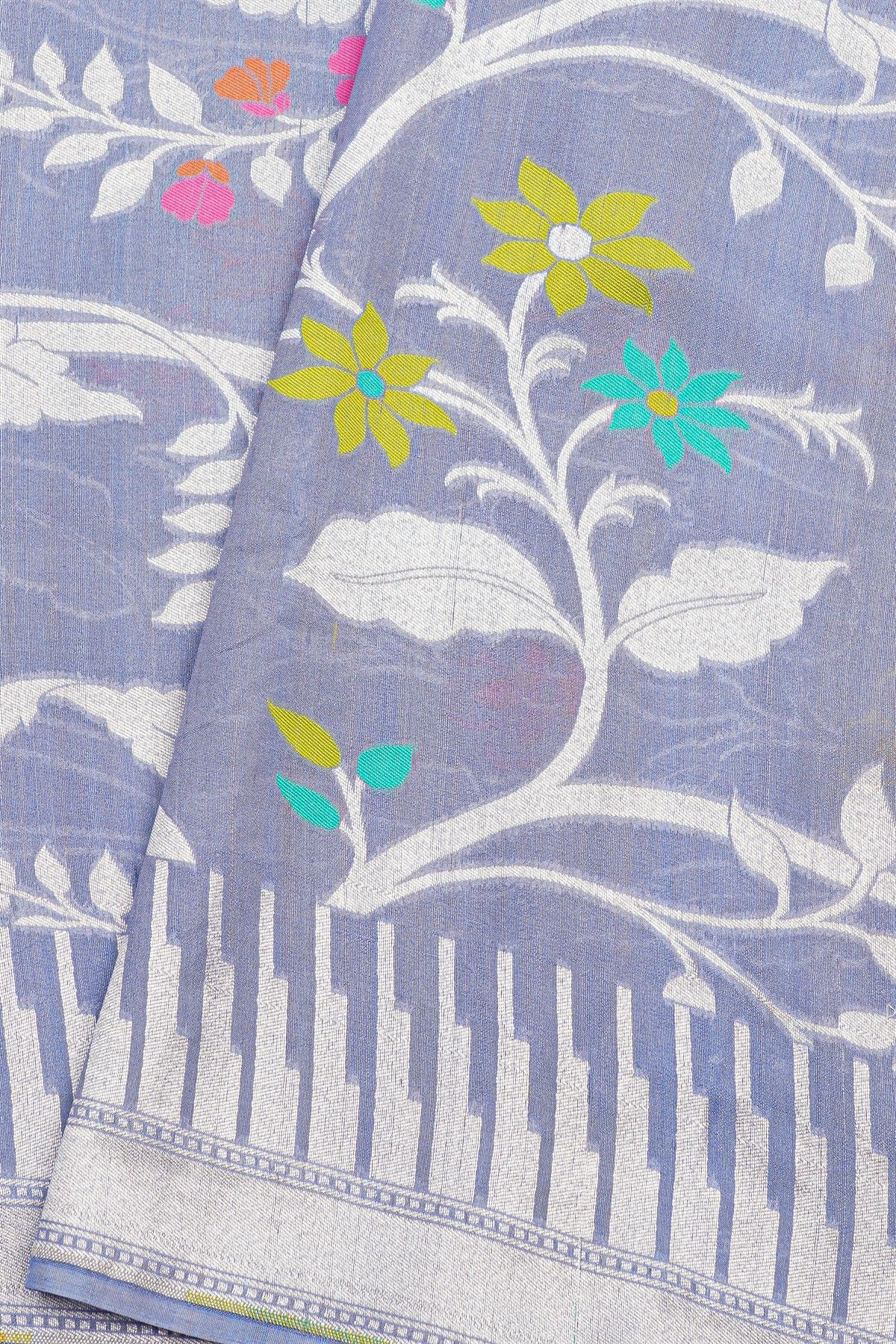 Fancy Tussar Georgette Powder Blue Saree