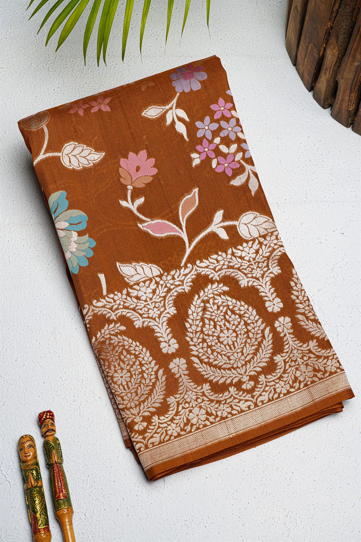 Fancy Tussar Georgette Rust Saree