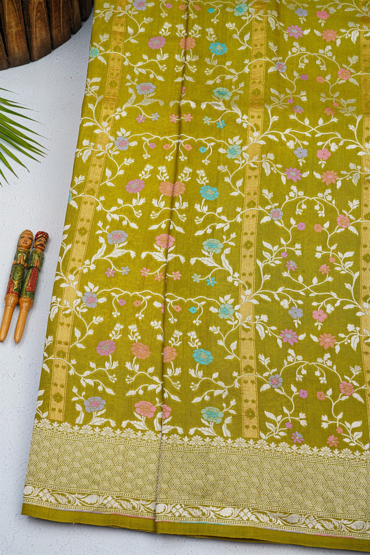 Fancy Tussar Georgette Mehendi Green Saree