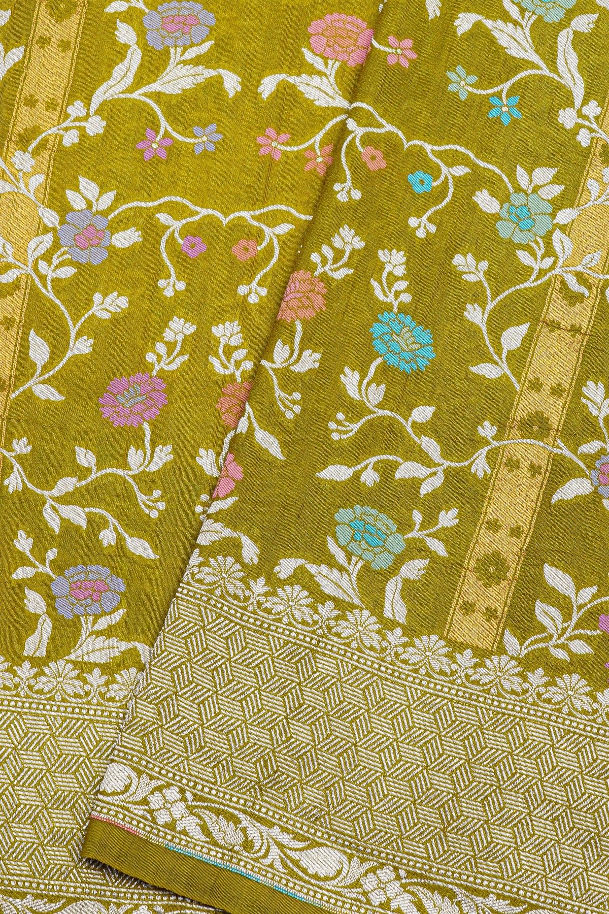 Fancy Tussar Georgette Mehendi Green Saree