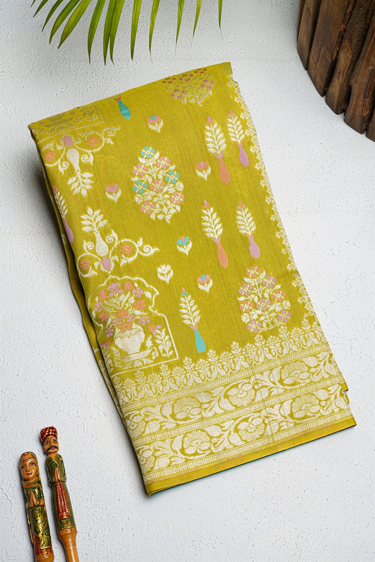 Designer Tussar Georgette Mehendi Green Saree