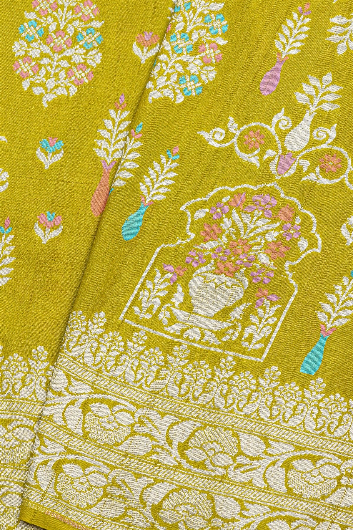 Designer Tussar Georgette Mehendi Green Saree