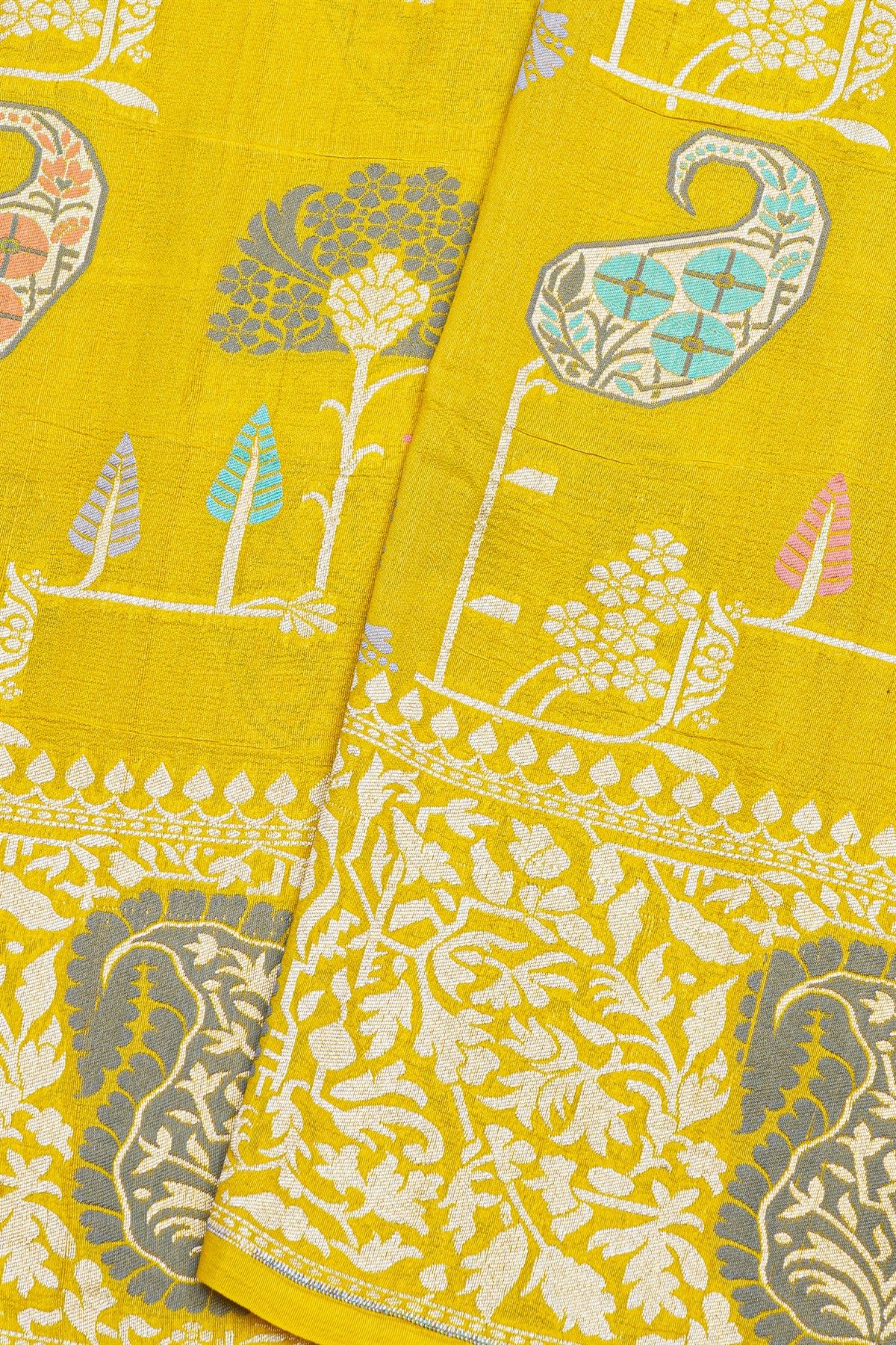Fancy Tussar Georgette Yellow Saree