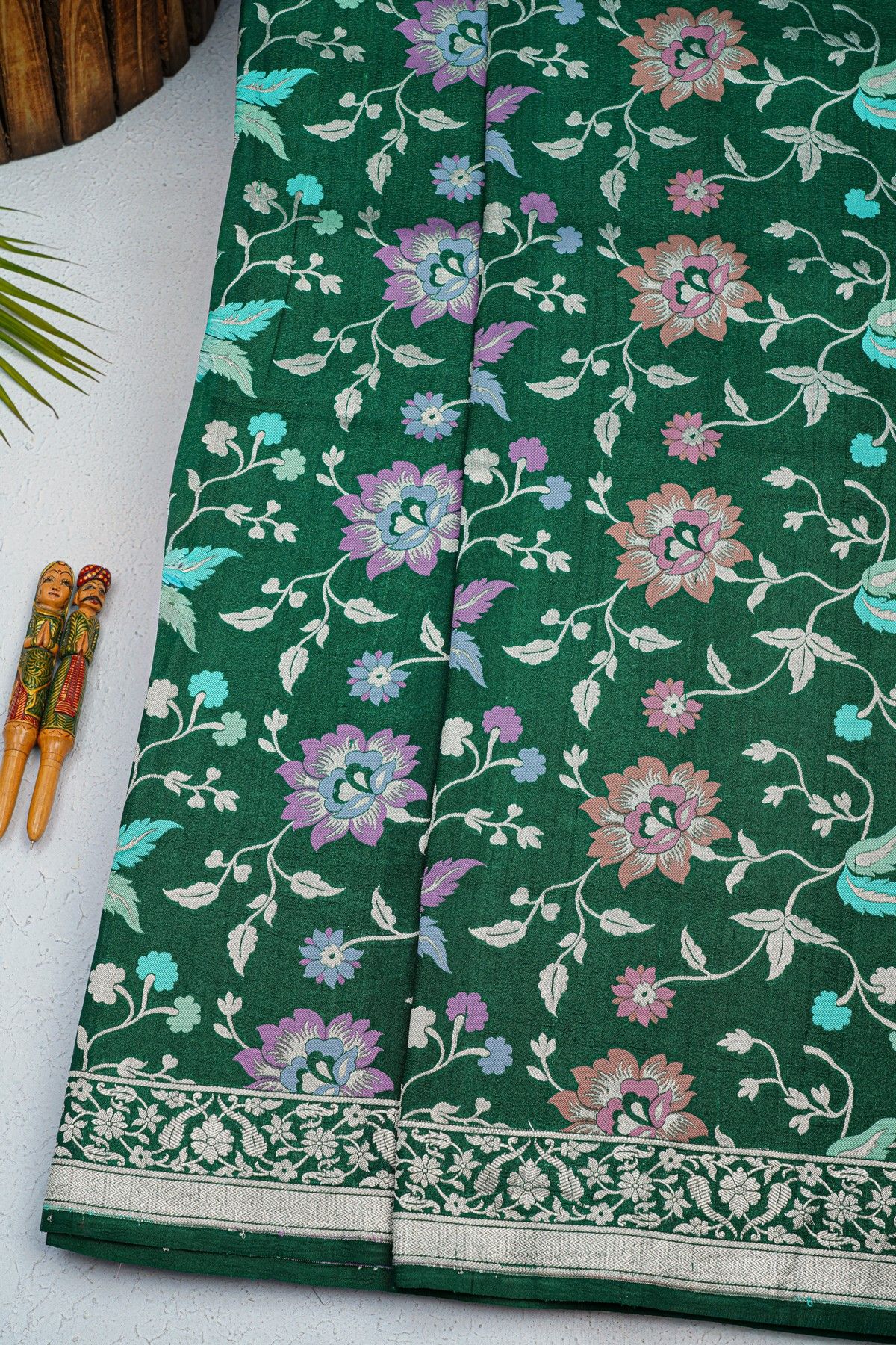 Fancy Tussar Georgette Bottle Green Saree