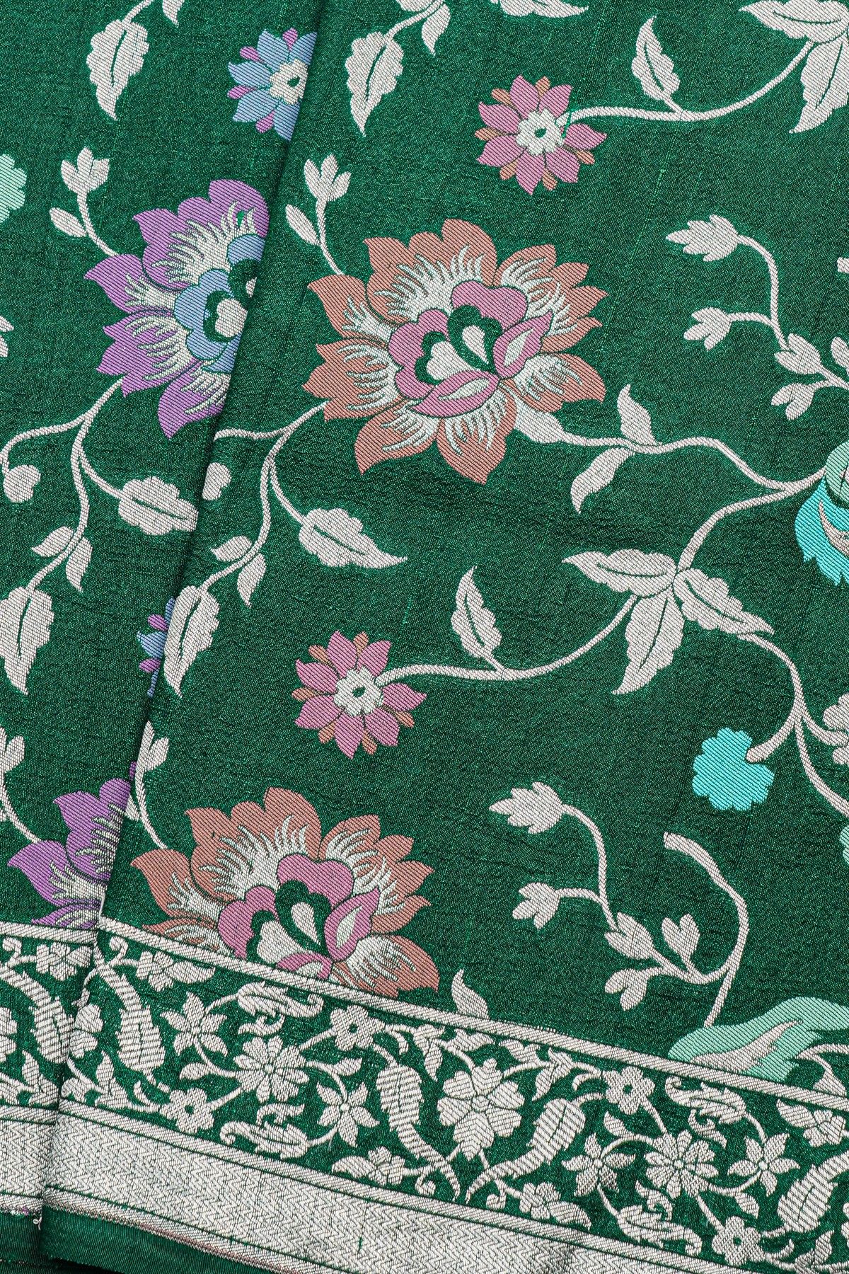 Fancy Tussar Georgette Bottle Green Saree