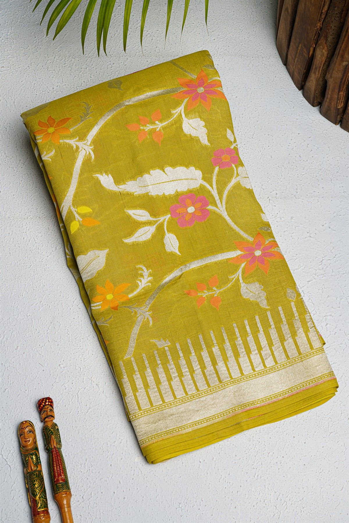 Fancy Tussar Georgette Lime Yellow Saree