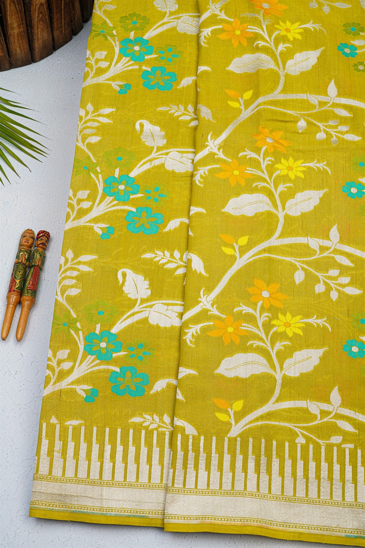 Fancy Tussar Georgette Lime Yellow Saree