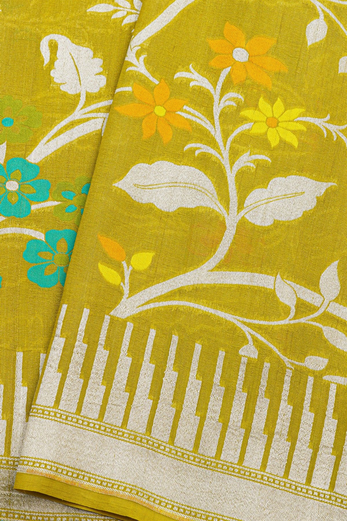 Fancy Tussar Georgette Lime Yellow Saree