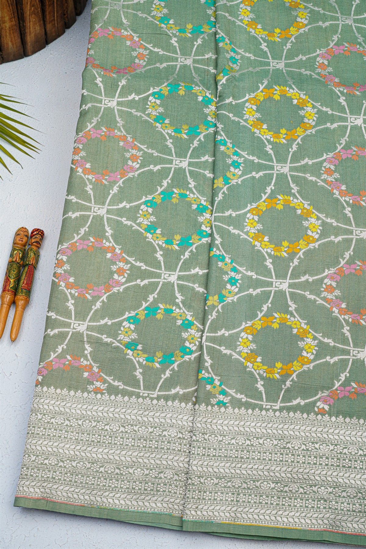 Fancy Tussar Georgette Pista Green Saree