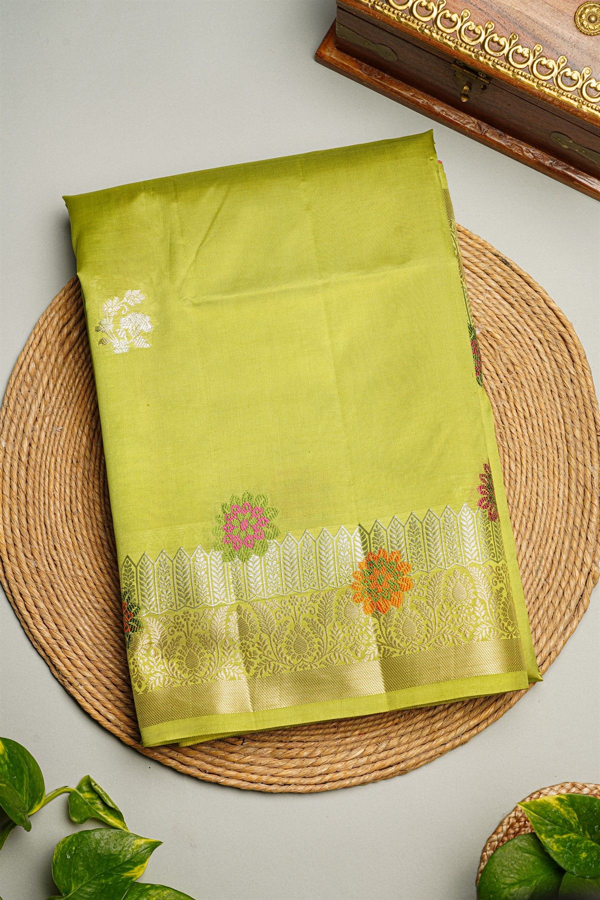 Fancy Matka Silk Pista Green Saree