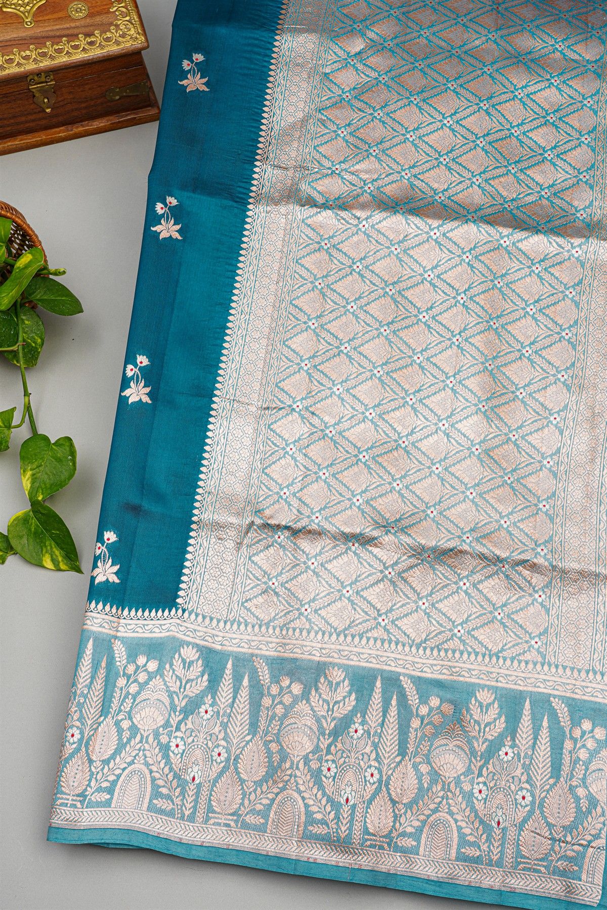 Fancy Matka Silk Teal Blue Saree