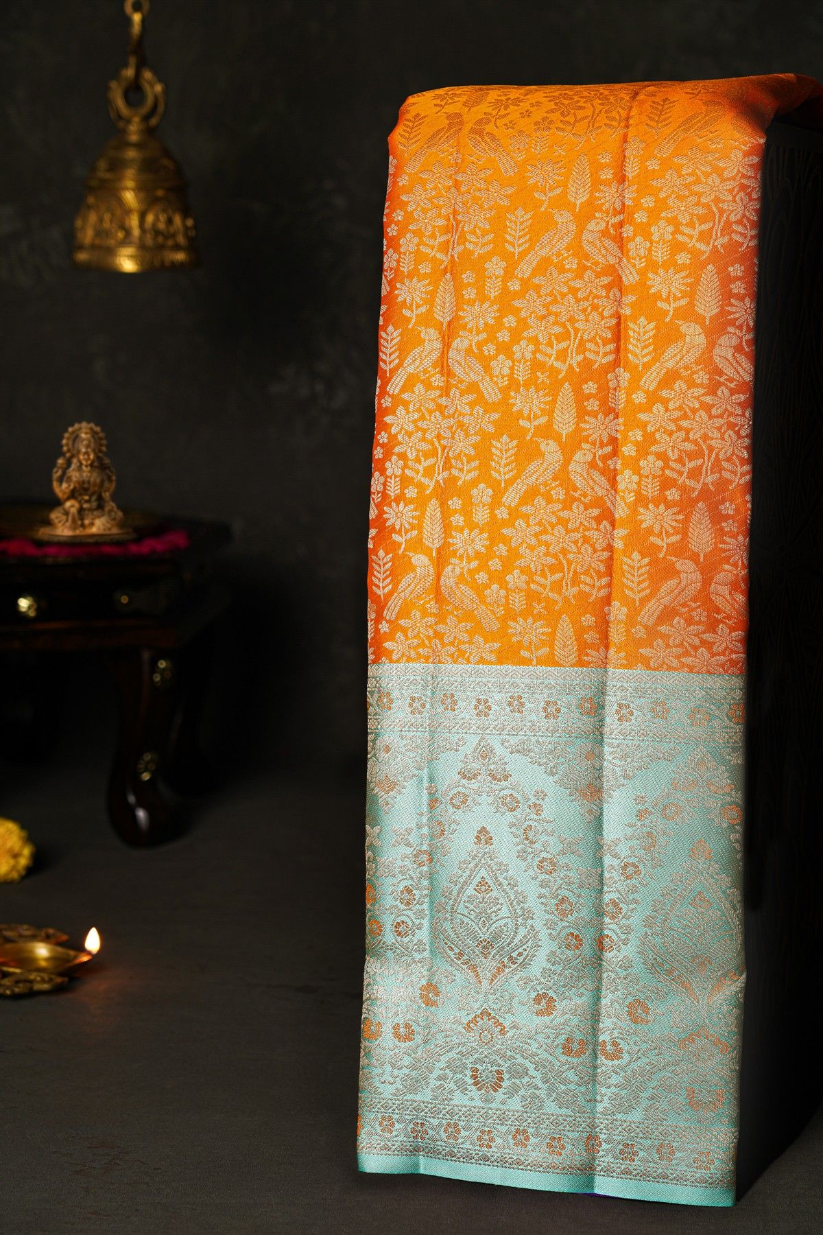 Kancheepuram Silk Orange Saree
