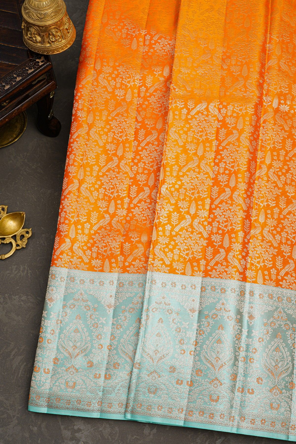 Kancheepuram Silk Orange Saree