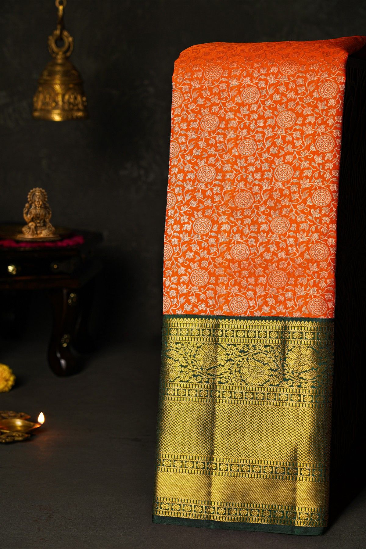 Kancheepuram Silk Orange Saree