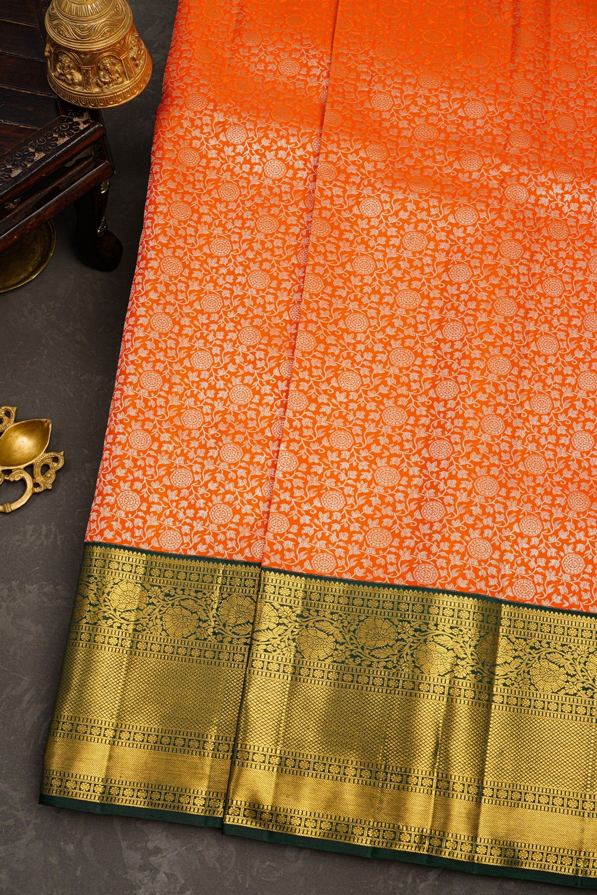 Kancheepuram Silk Orange Saree