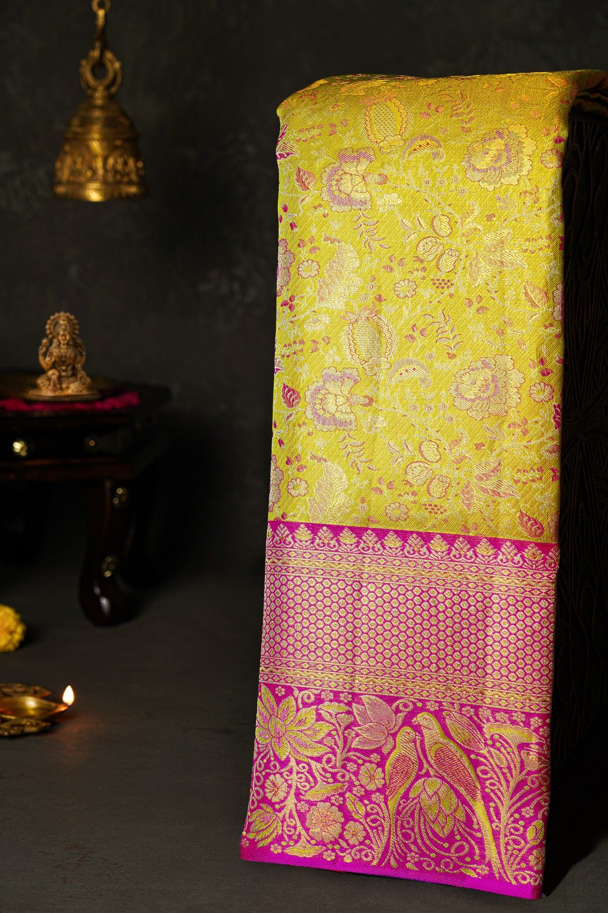 Kancheepuram Tissue Lemon Yellow And Green Saree