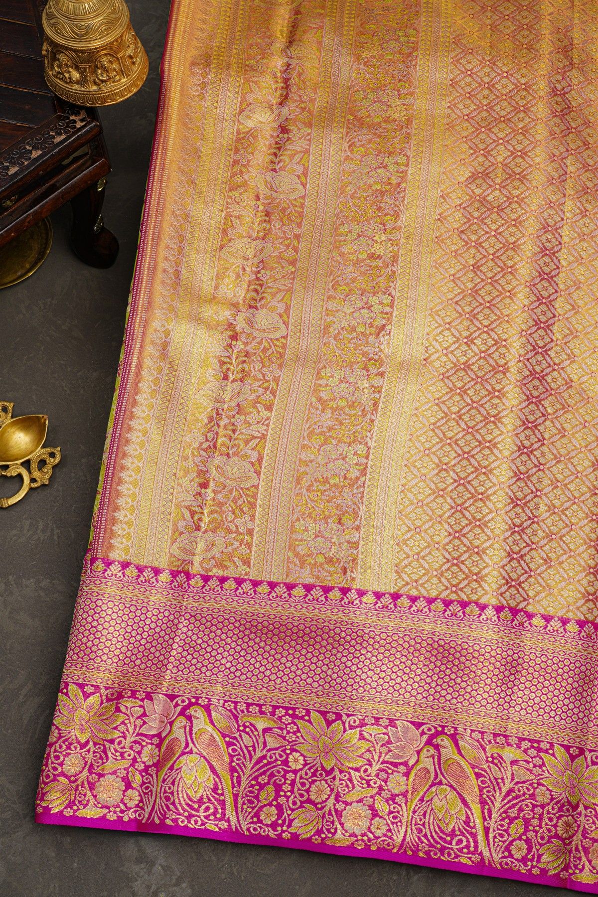 Kancheepuram Tissue Lemon Yellow And Green Saree