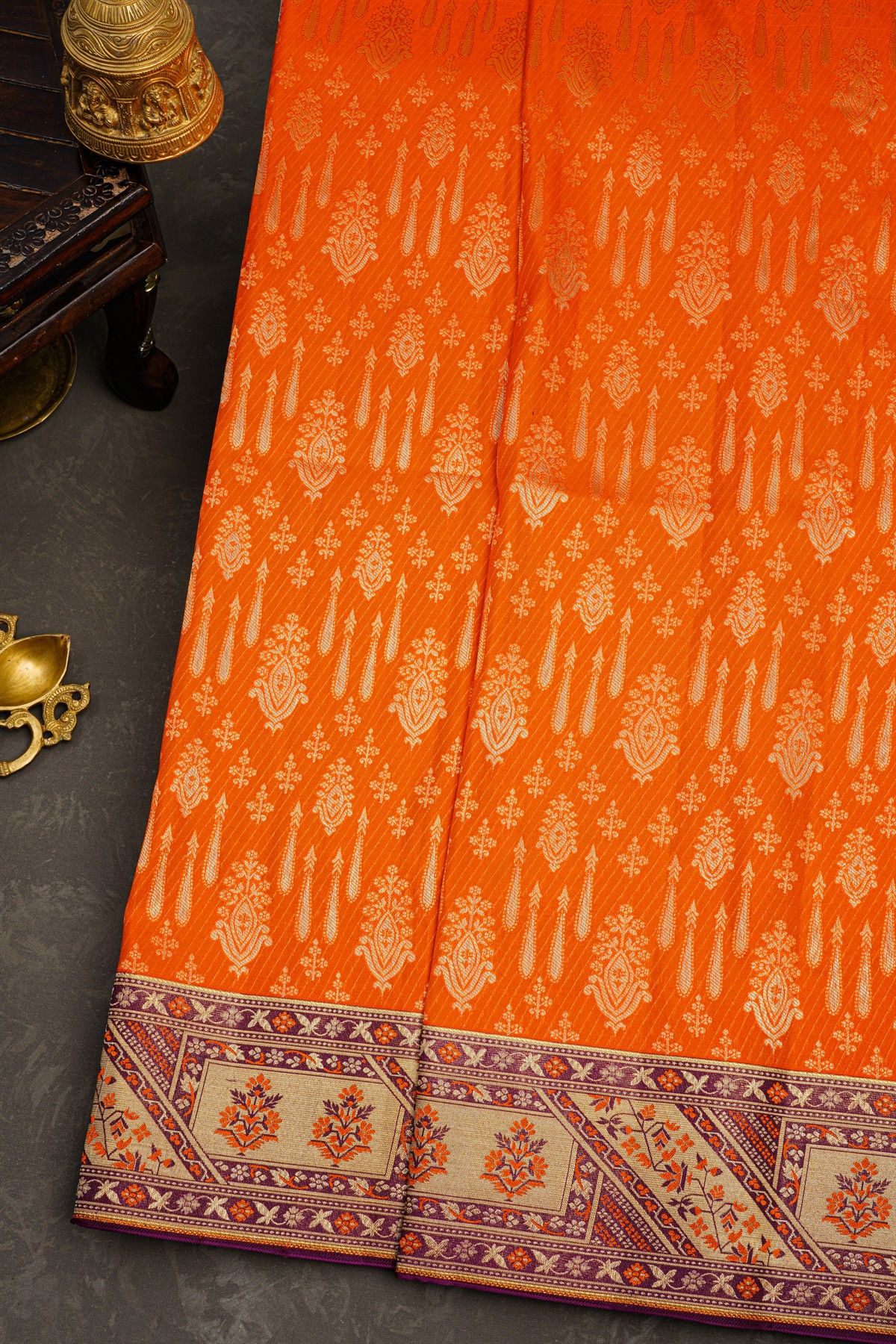Kancheepuram Silk Orange Saree