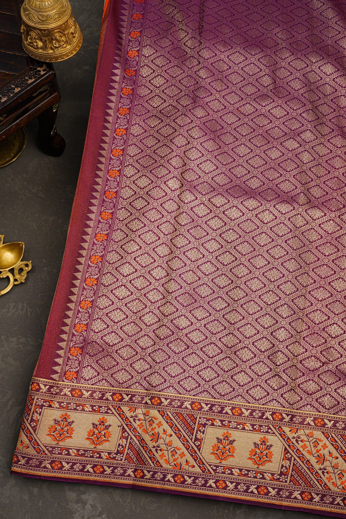 Kancheepuram Silk Orange Saree