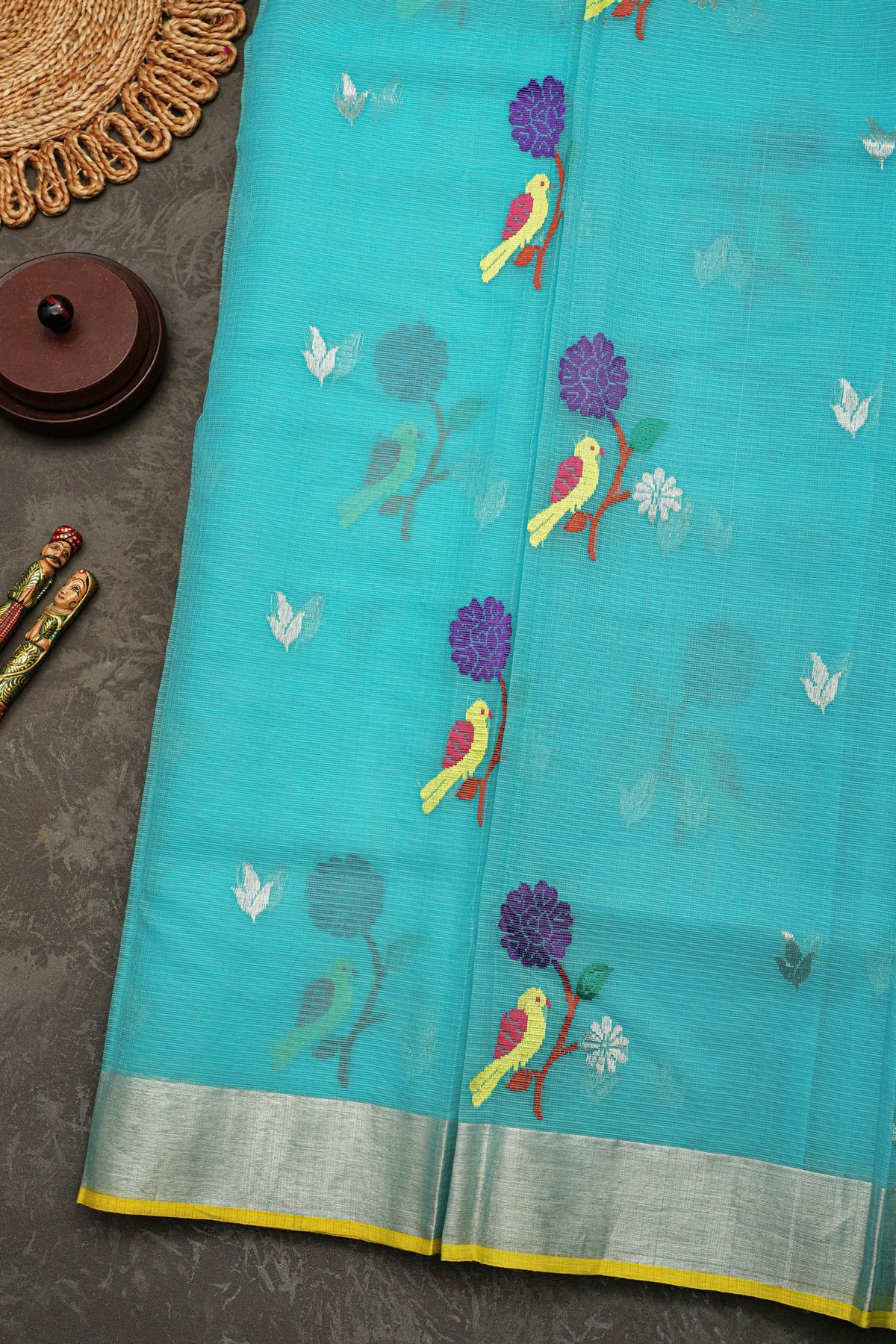Zari Kota Cotton Sky Blue Saree
