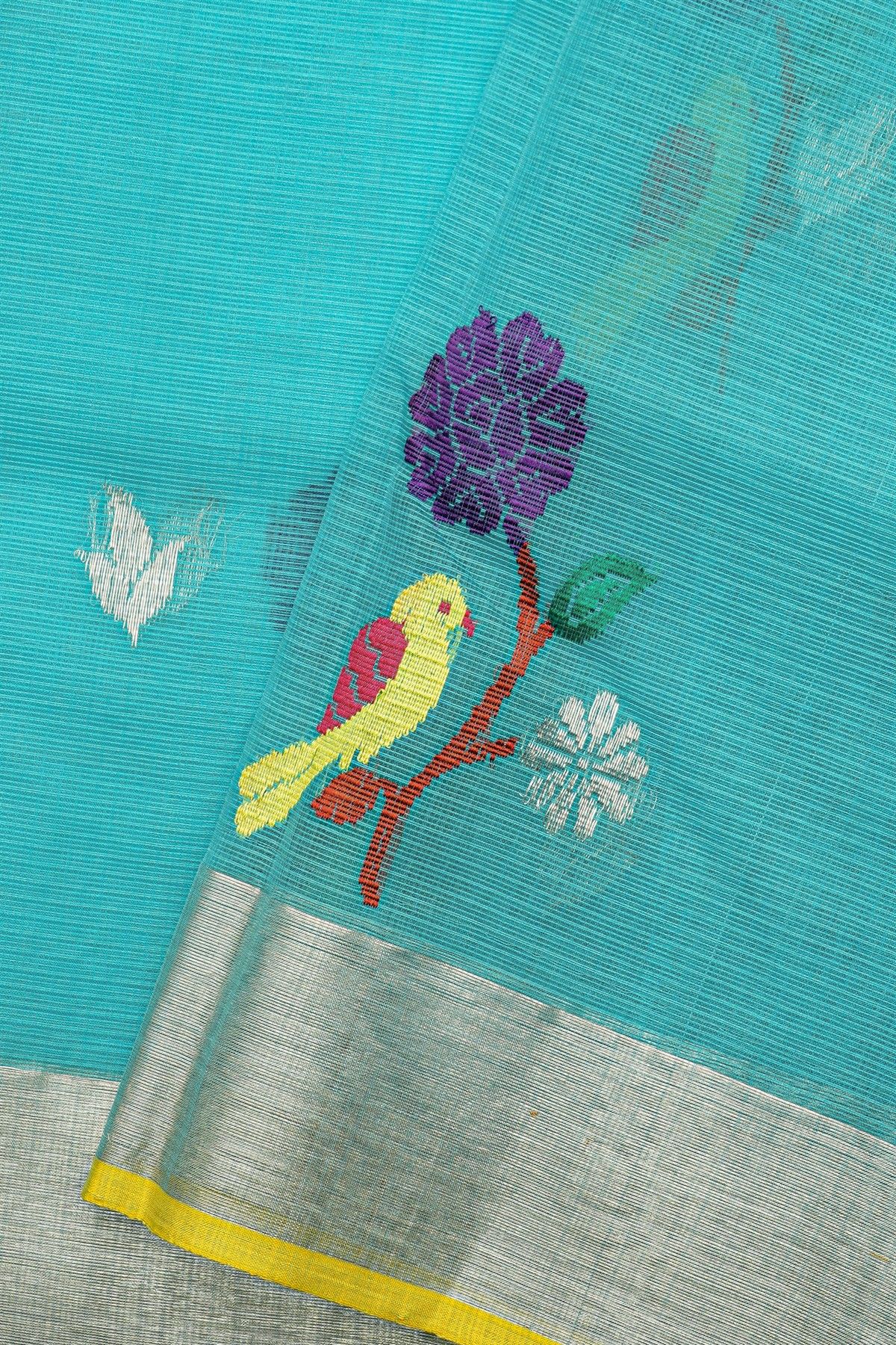 Zari Kota Cotton Sky Blue Saree
