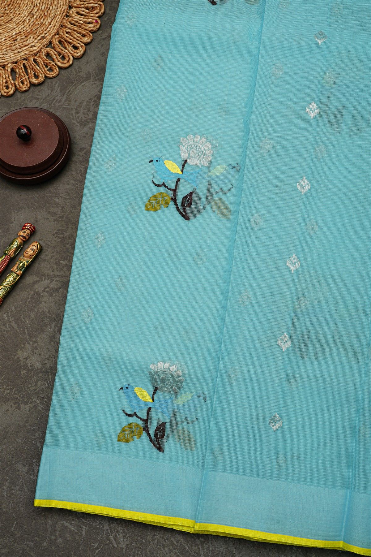 Zari Kota Cotton Sky Blue Saree