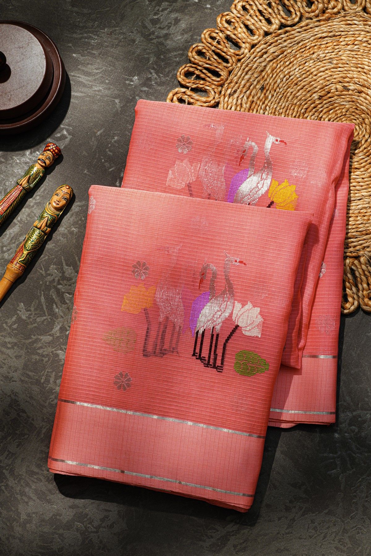 Zari Kota Cotton Peach Saree