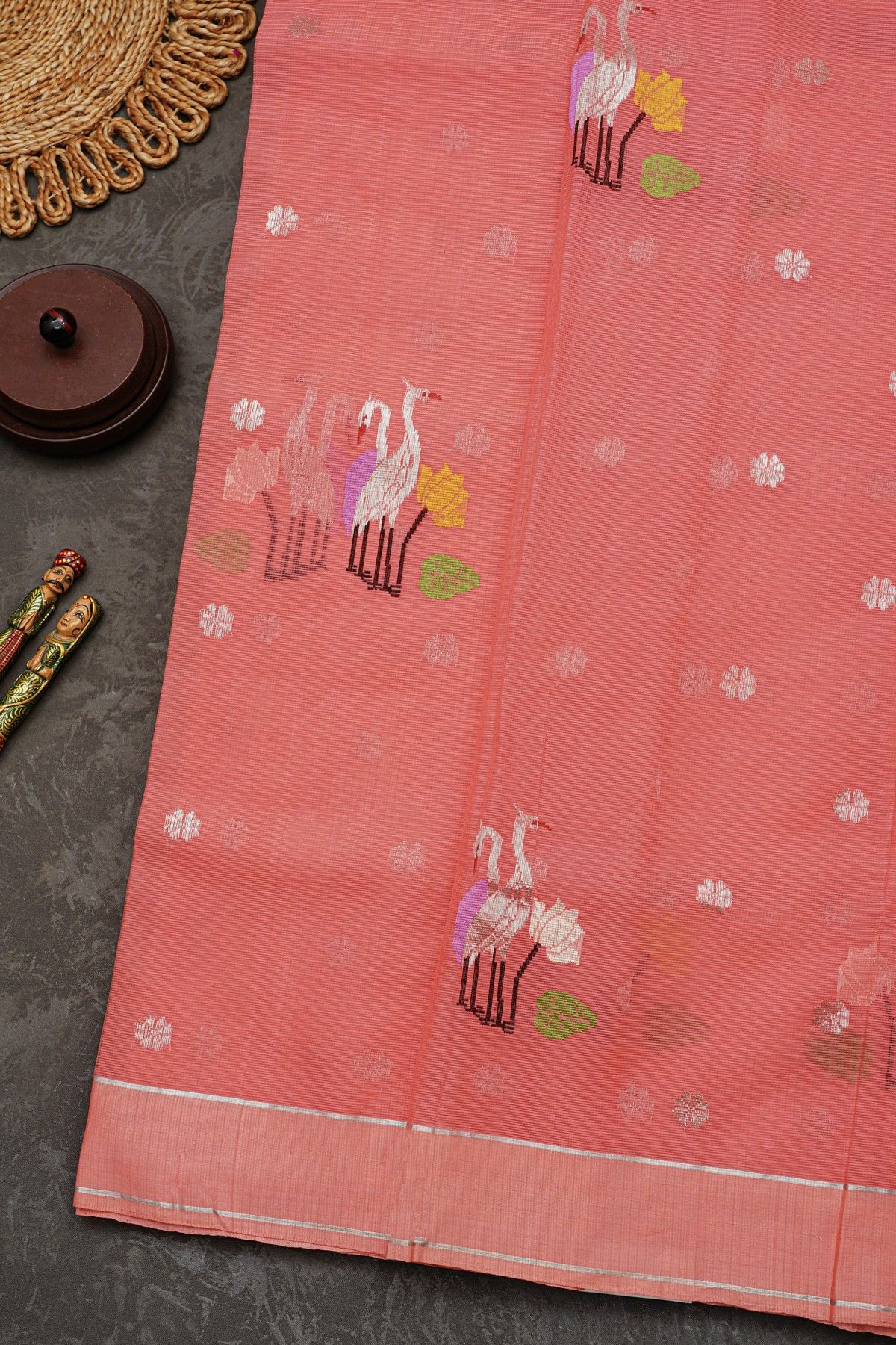Zari Kota Cotton Peach Saree