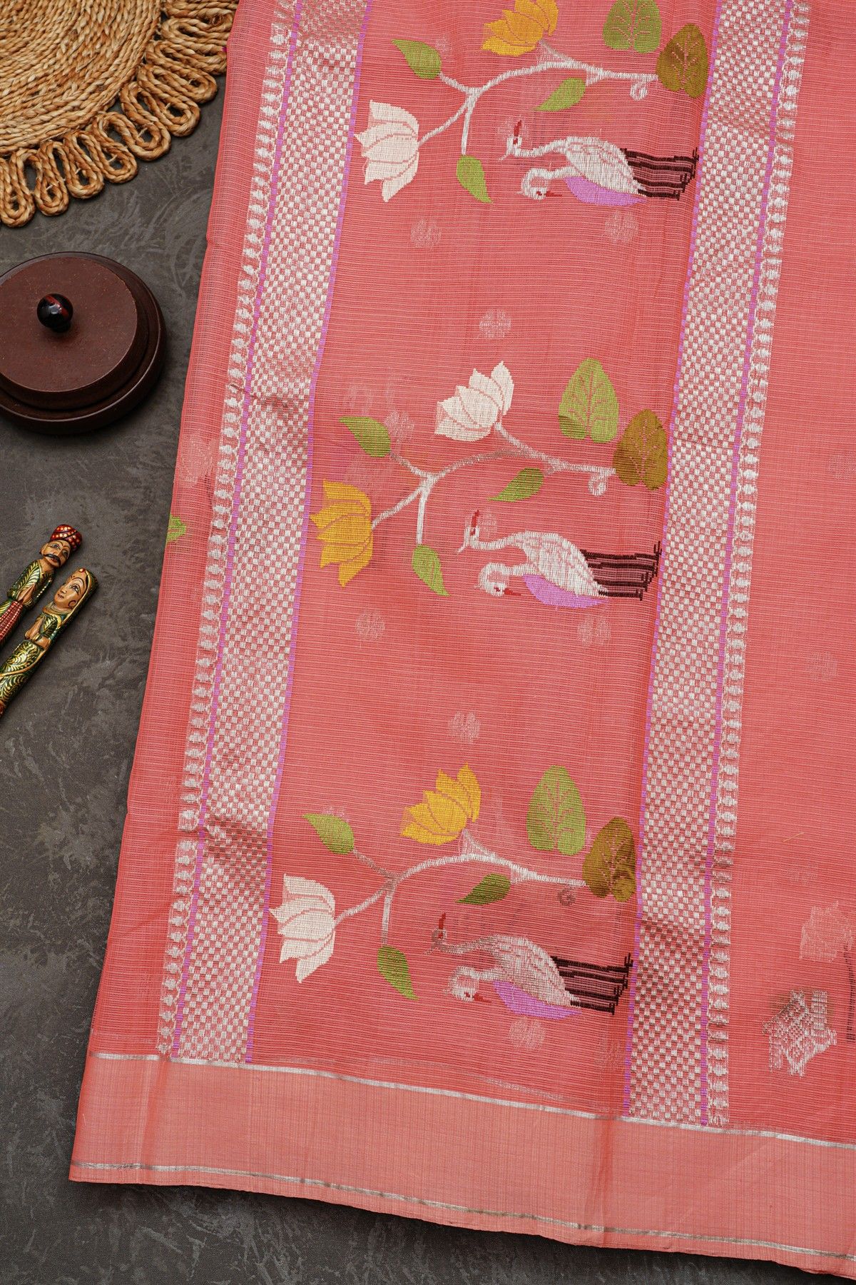 Zari Kota Cotton Peach Saree