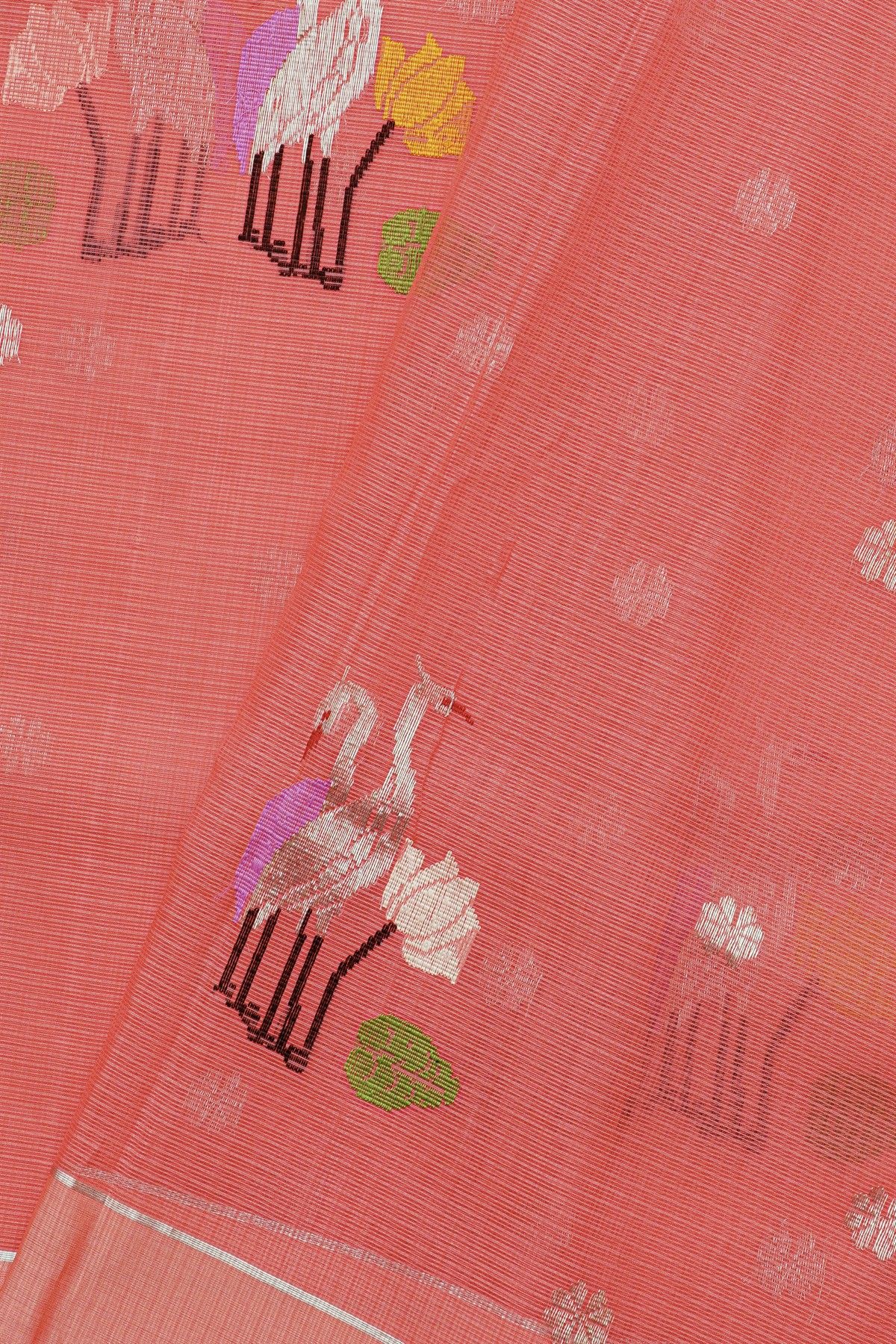 Zari Kota Cotton Peach Saree