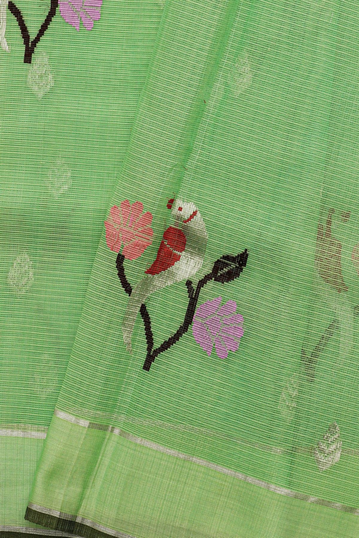 Zari Kota Cotton Pista Green Saree