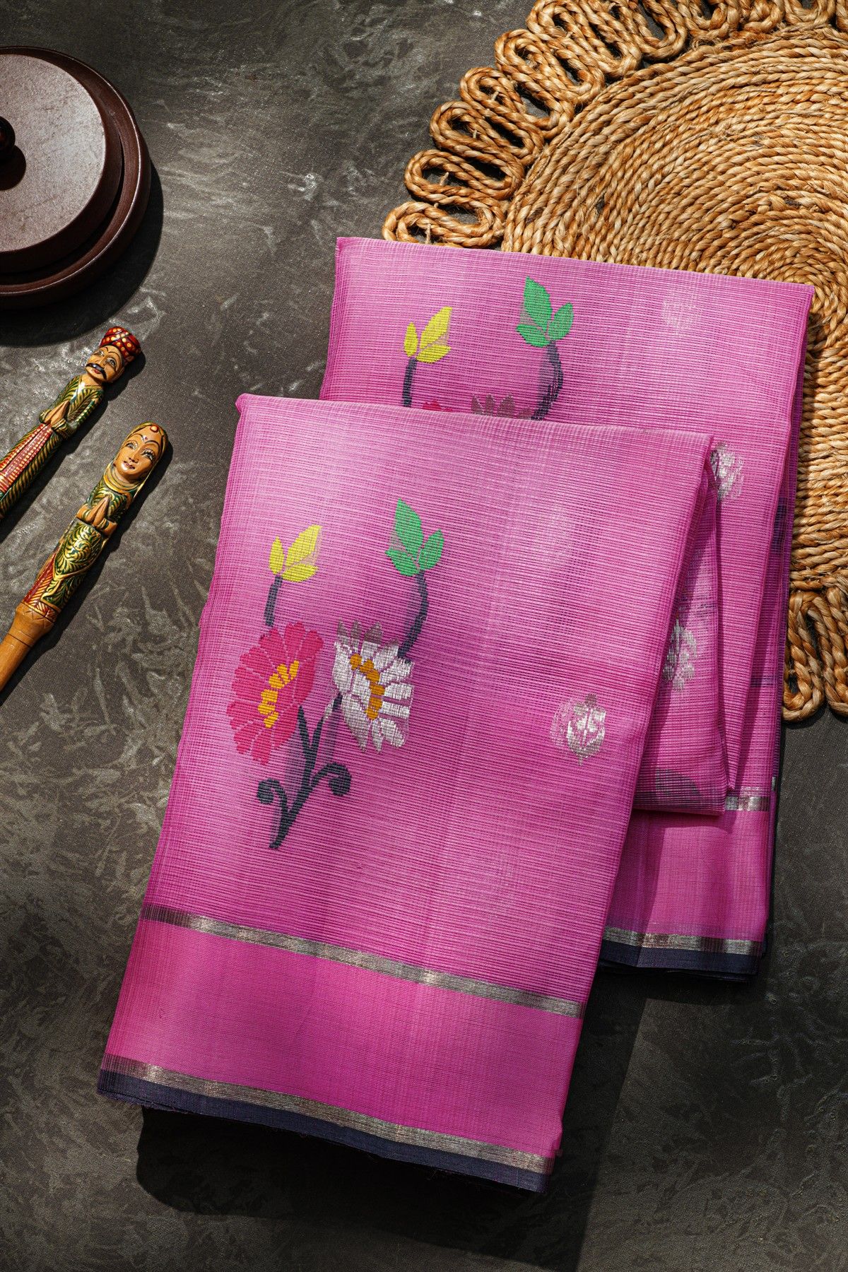 Zari Kota Cotton Pink Saree