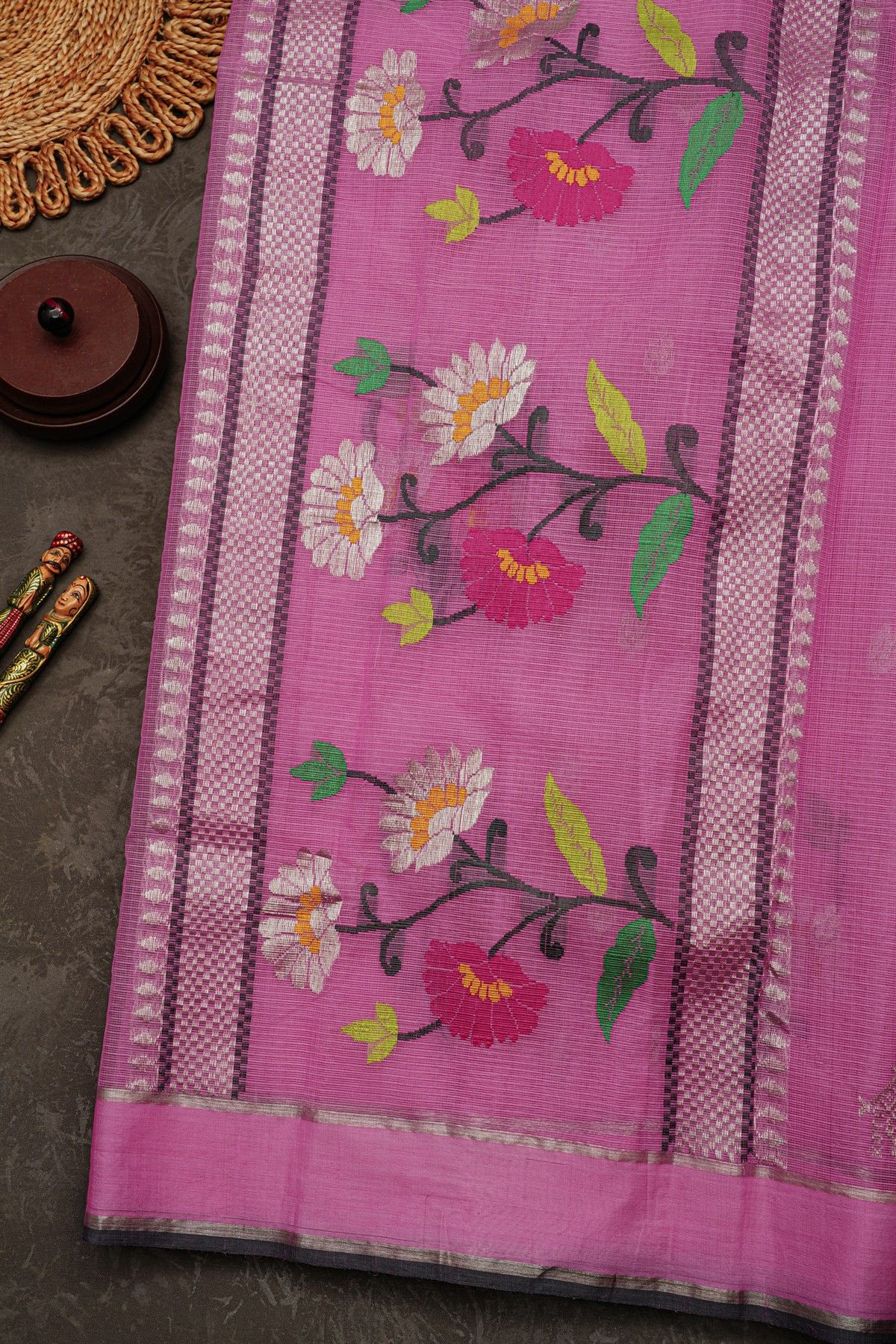 Zari Kota Cotton Pink Saree