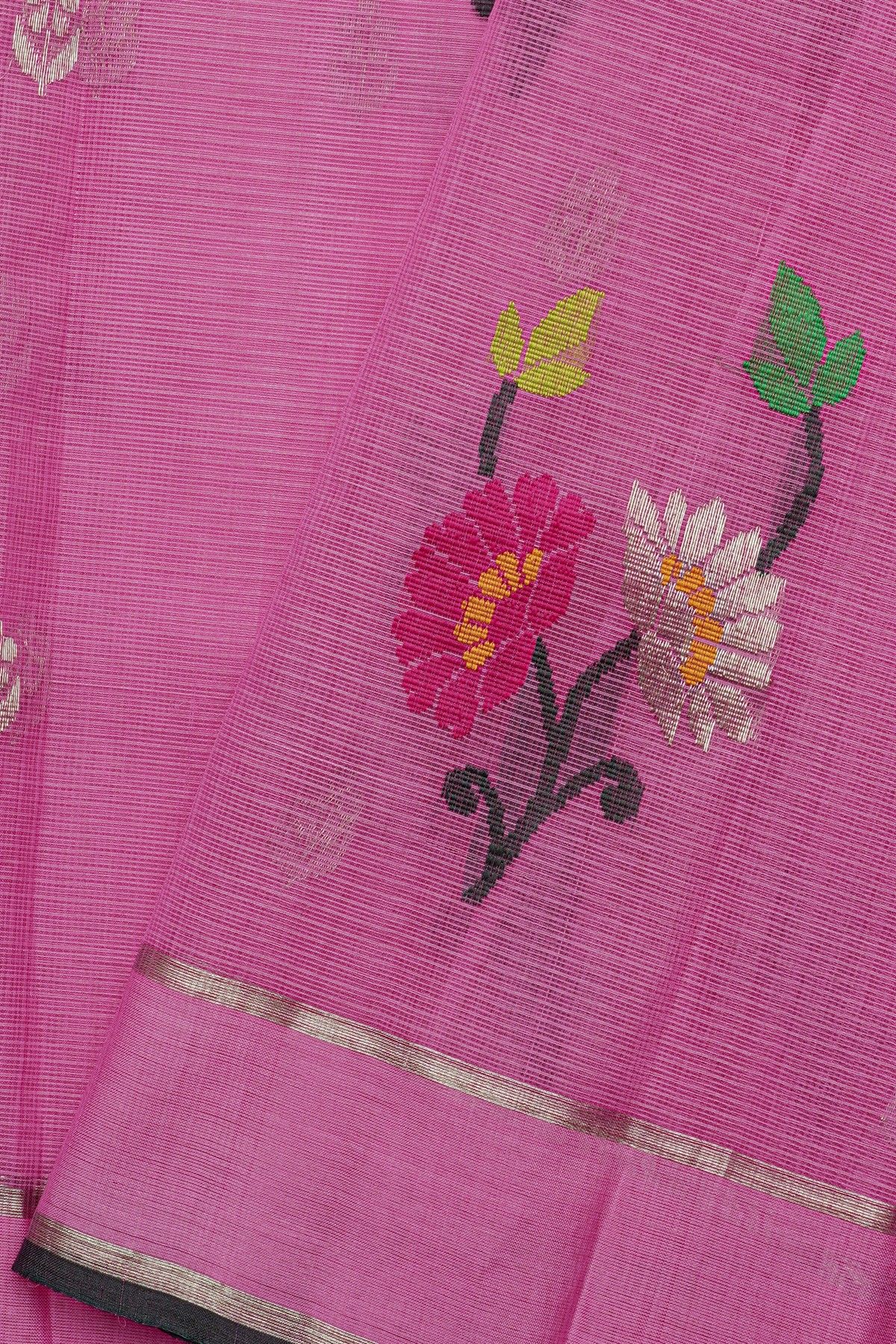 Zari Kota Cotton Pink Saree