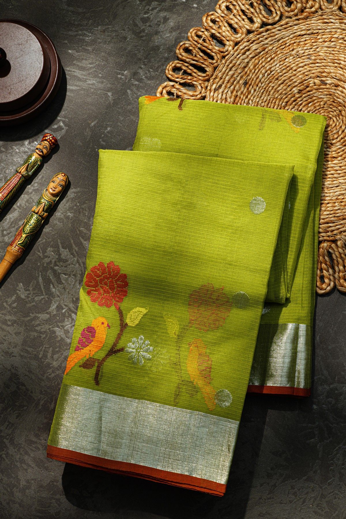 Zari Kota Cotton Green Saree